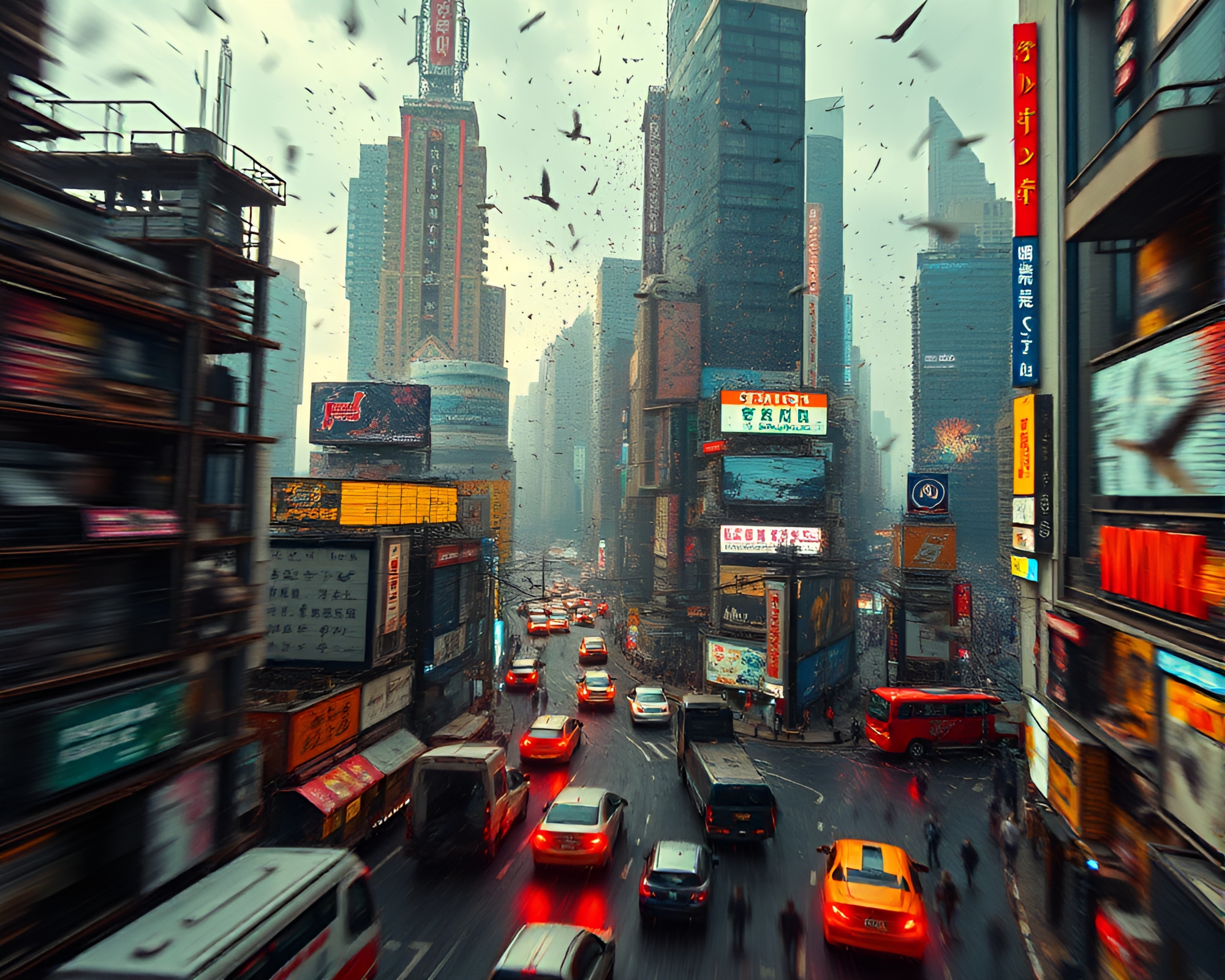 Cubist Dystopian Cityscape Time-Lapse Transformation – free AI stock image