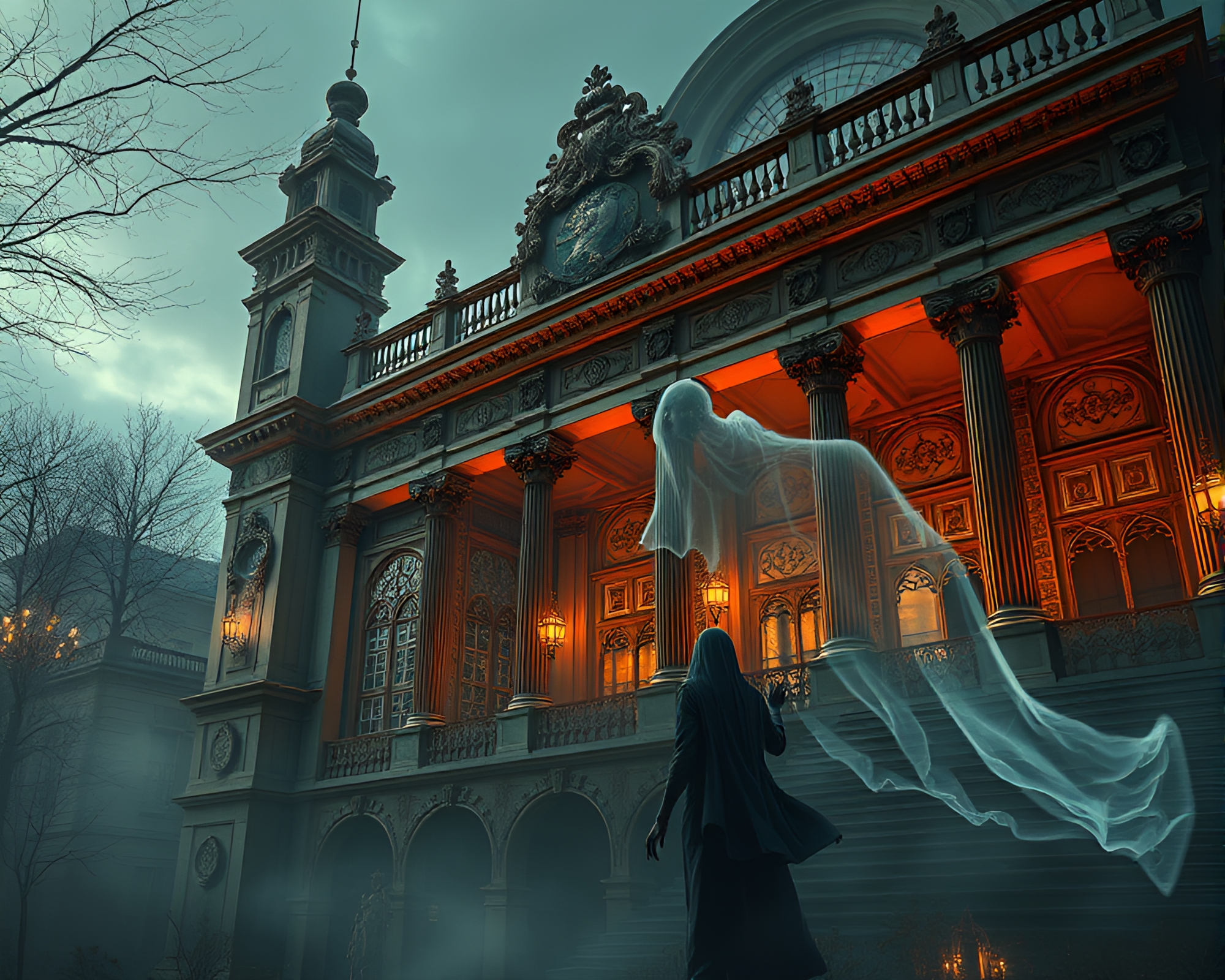 Enigmatic Phantom Haunting Elegant Opera House Concept Artwork – free AI stock image