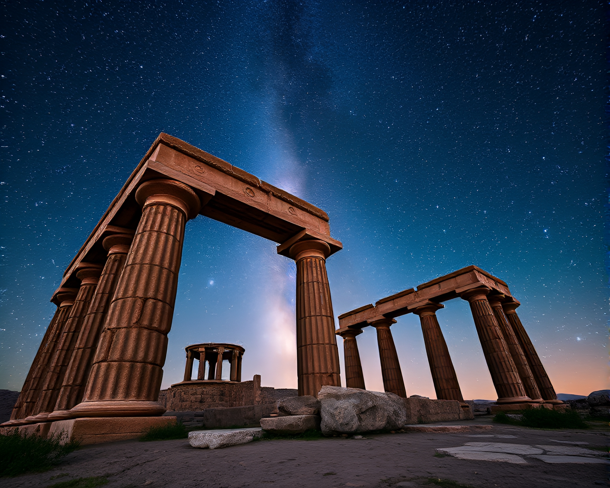 Ancient Stone Structure in Infinite Starfield – free AI stock image