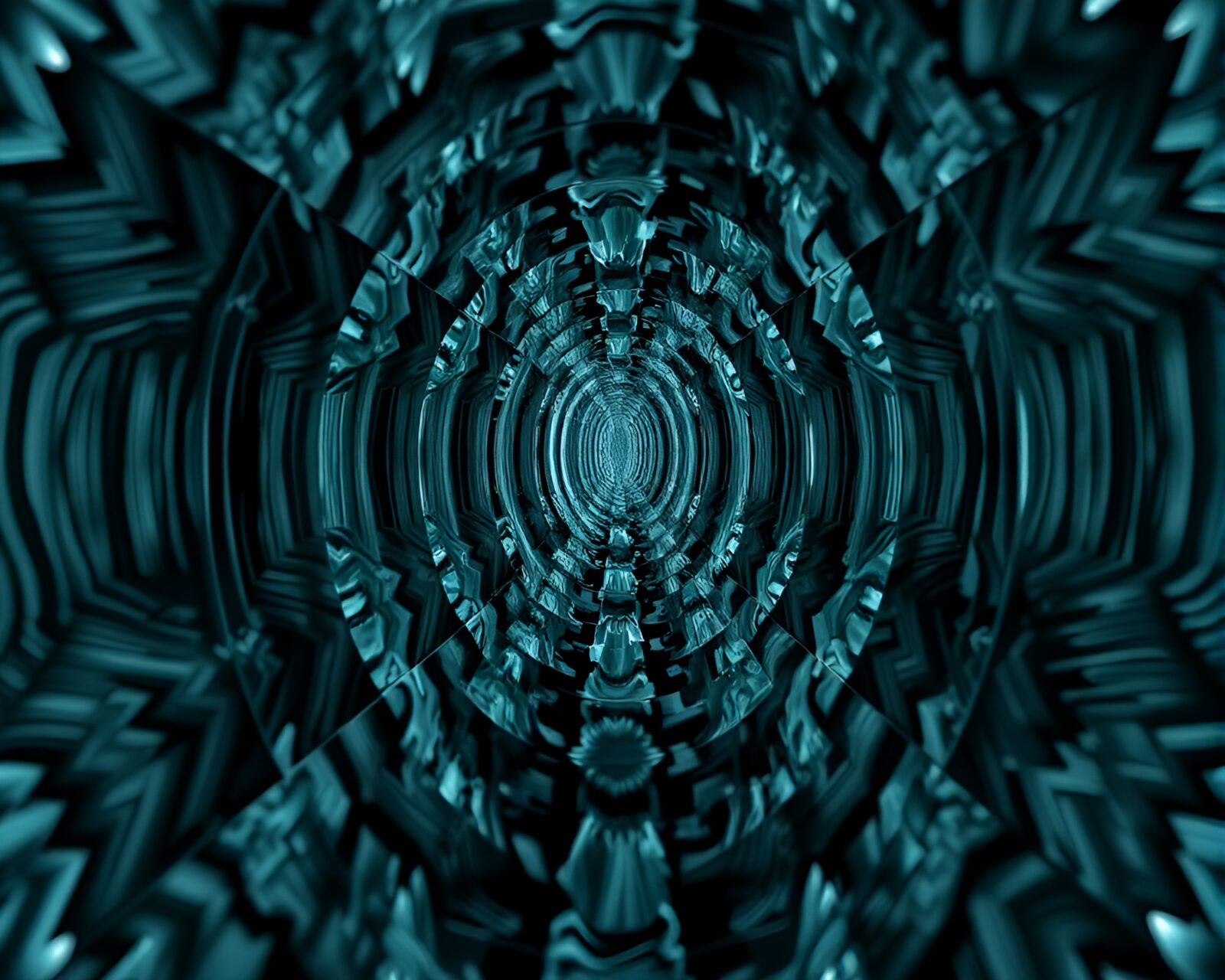 Distorted reflections in hauntingly eerie mirror labyrinth, surreal impressionistic style