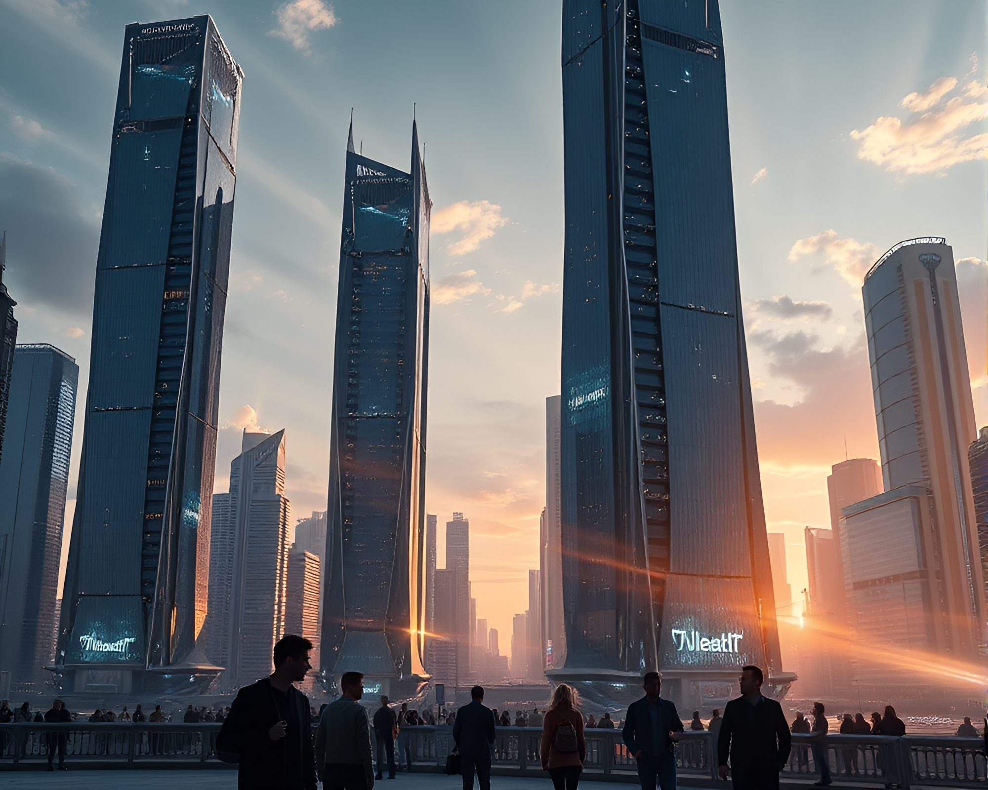 Futuristic Silicon Crystal Cityscape Dominates Creative Minds Below – free AI stock image