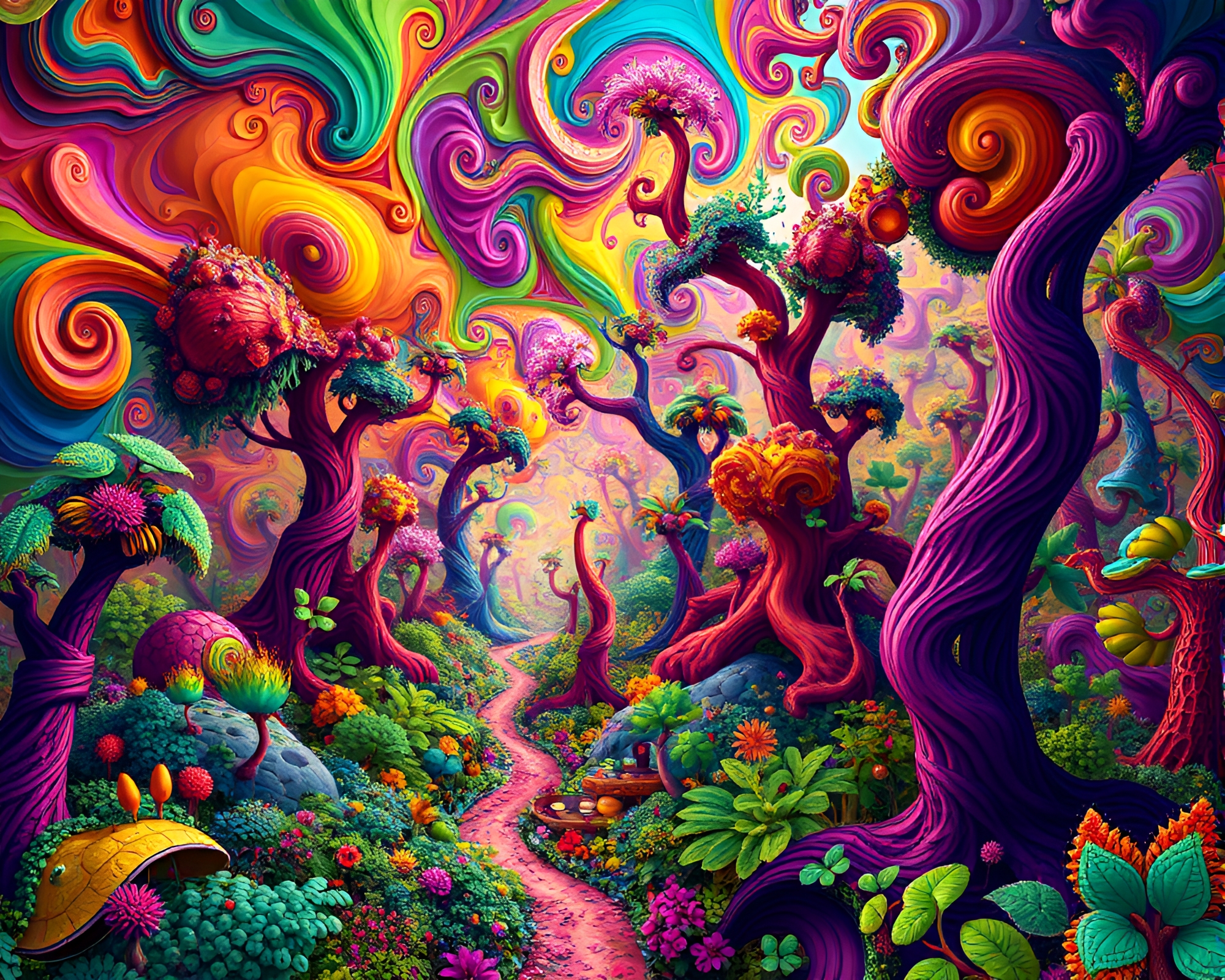 Colorful Fractal Jungle in Dynamic Pastoral Setting – free AI stock image