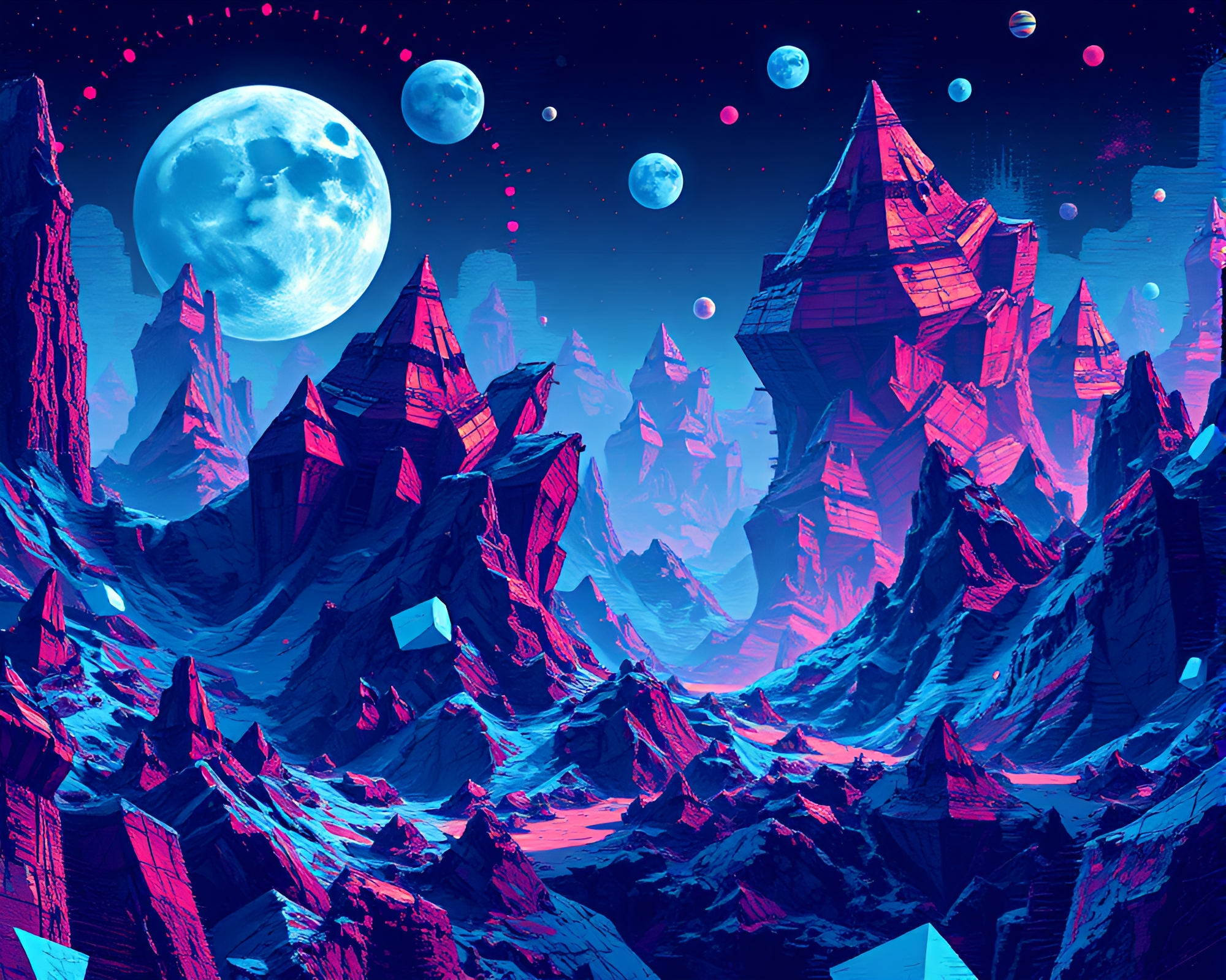 Surreal Fractal Geometry in 8-Bit Melancholy Artwork – free AI stock image
