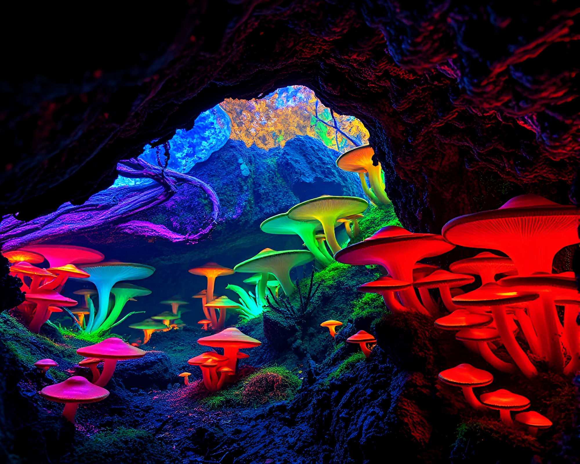 Mesmerizing Otherworldly Subterranean Fungus Forest in Vibrant Macro – free AI stock image
