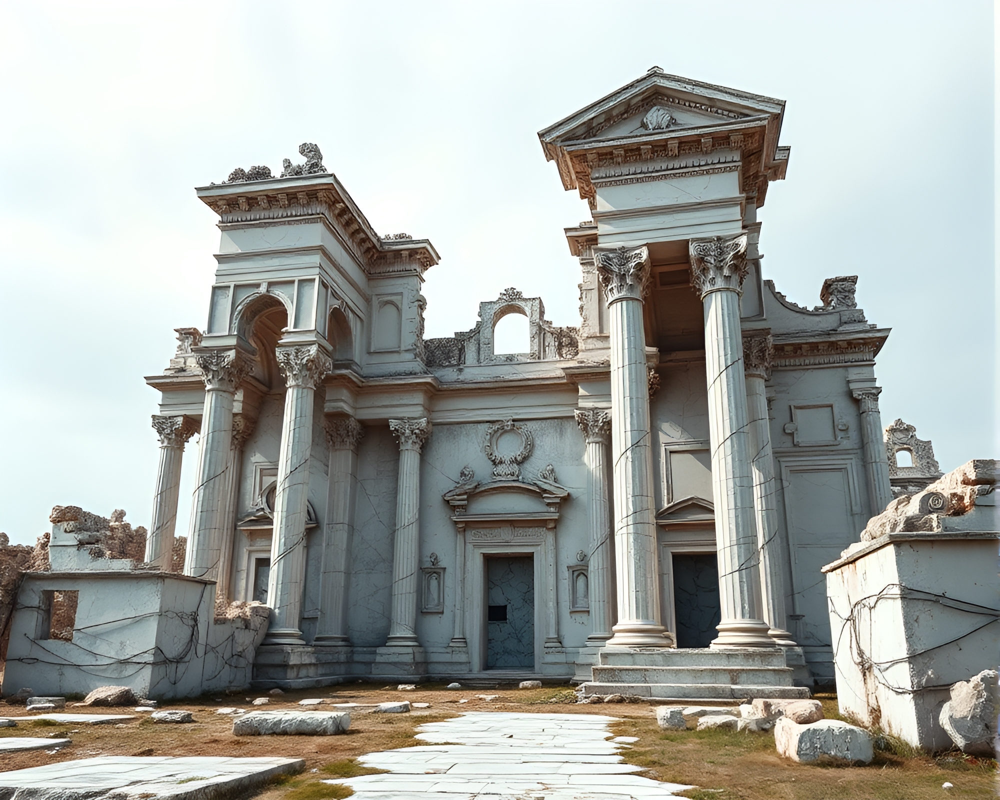 Ethereal Marble Palace Ruins Captured in Still Image – free AI stock image