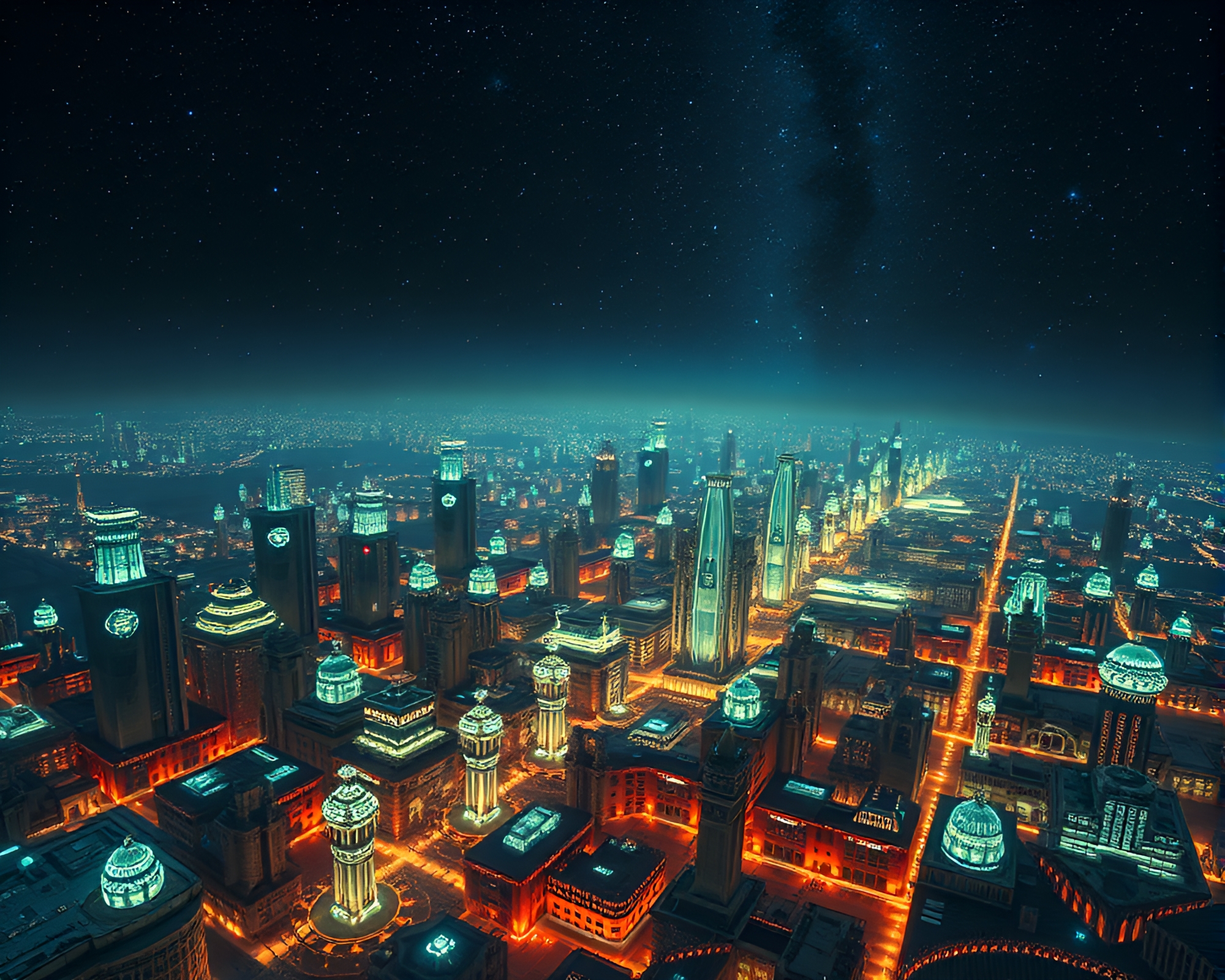 Ethereal Bioluminescent Cityscape: A Nighttime Spectacle – free AI stock image