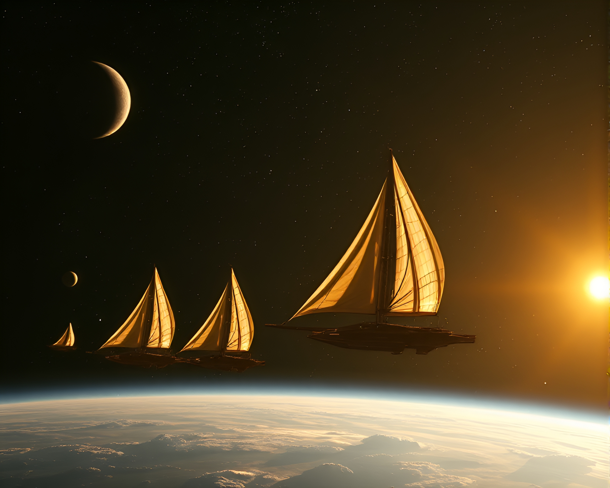 Serene Ancient Civilization’s Solar Sail Fleet in Space – free AI stock image