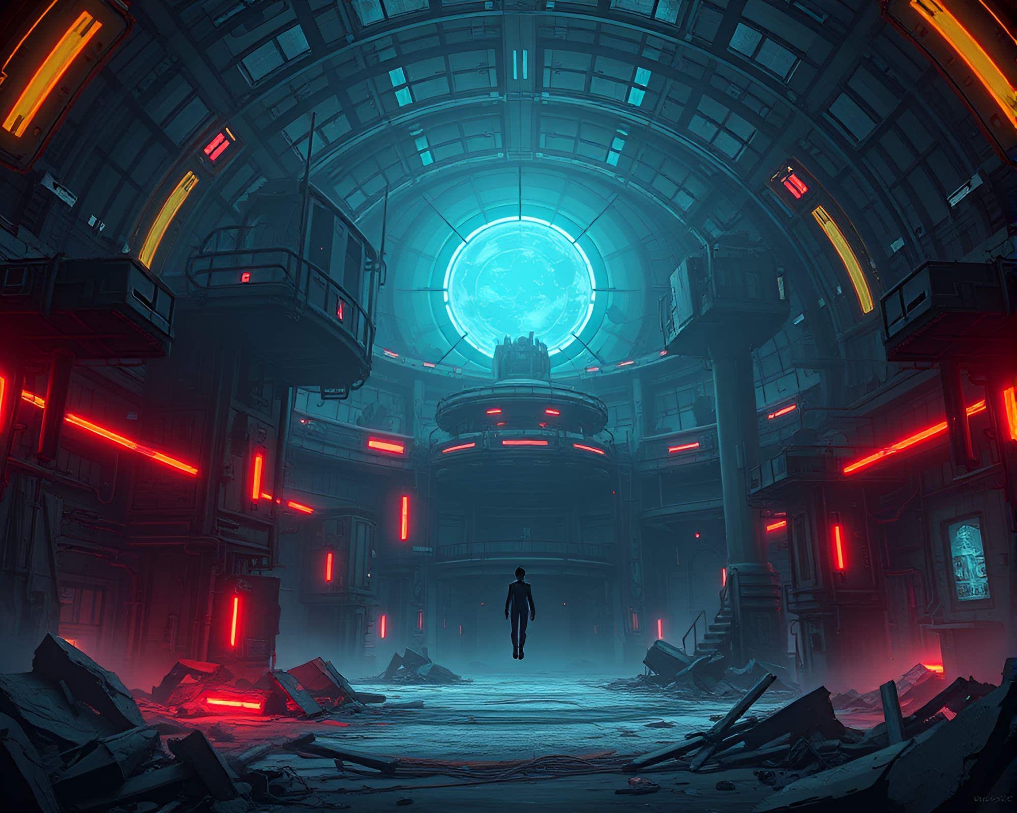 Dystopian Anime Scene: Zero-Gravity Chaos – free AI stock image