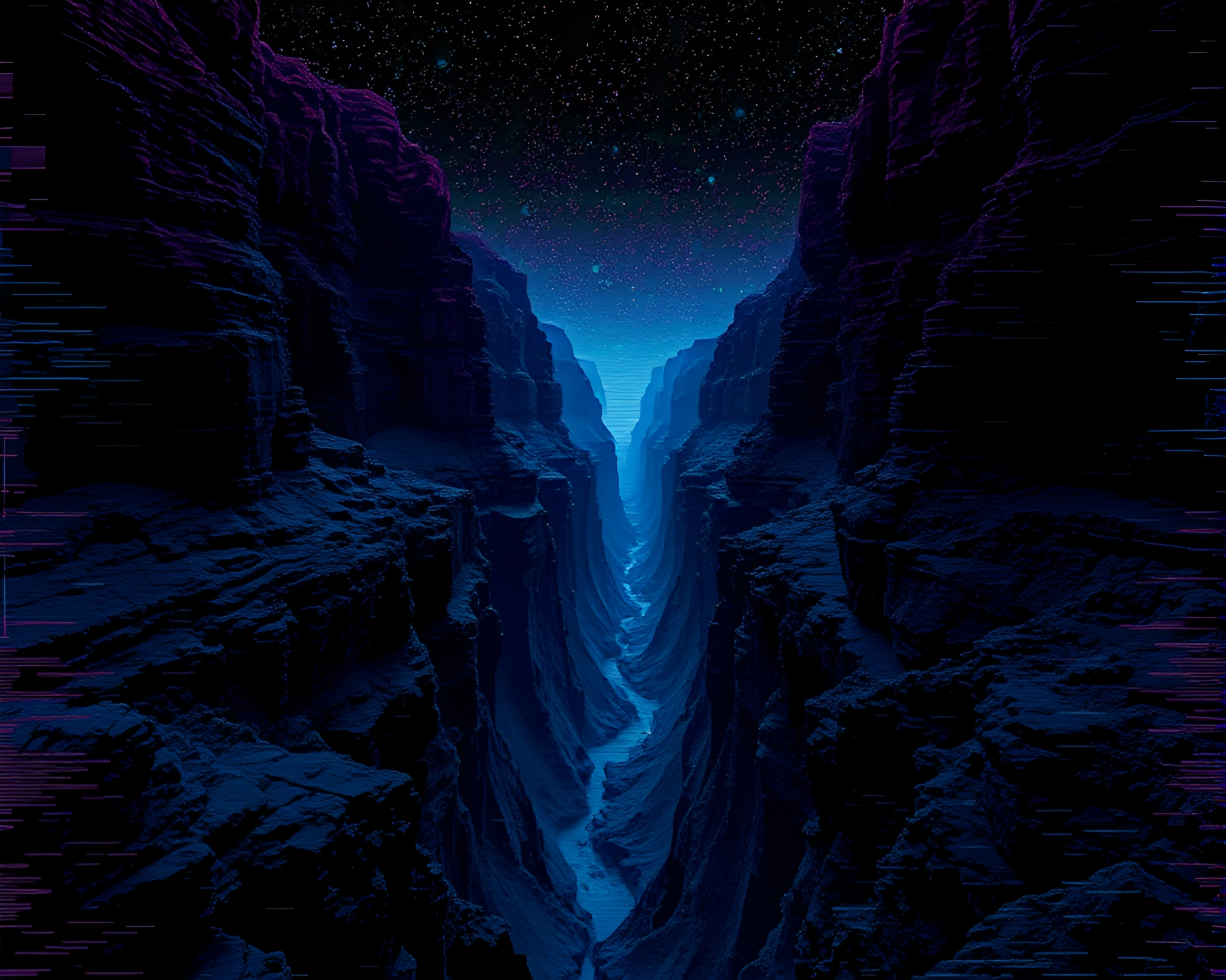 Ethereal 8-Bit Glitch Art of Obsidian Canyon – free AI stock image