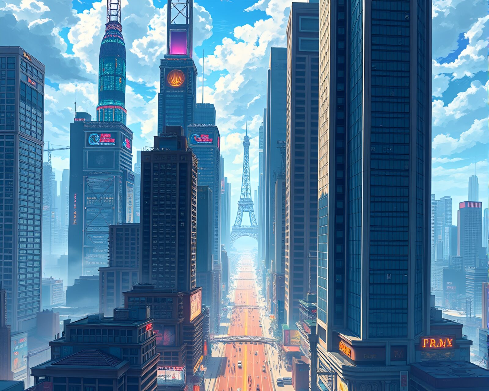 Bustling streets of an anime city filled with stories