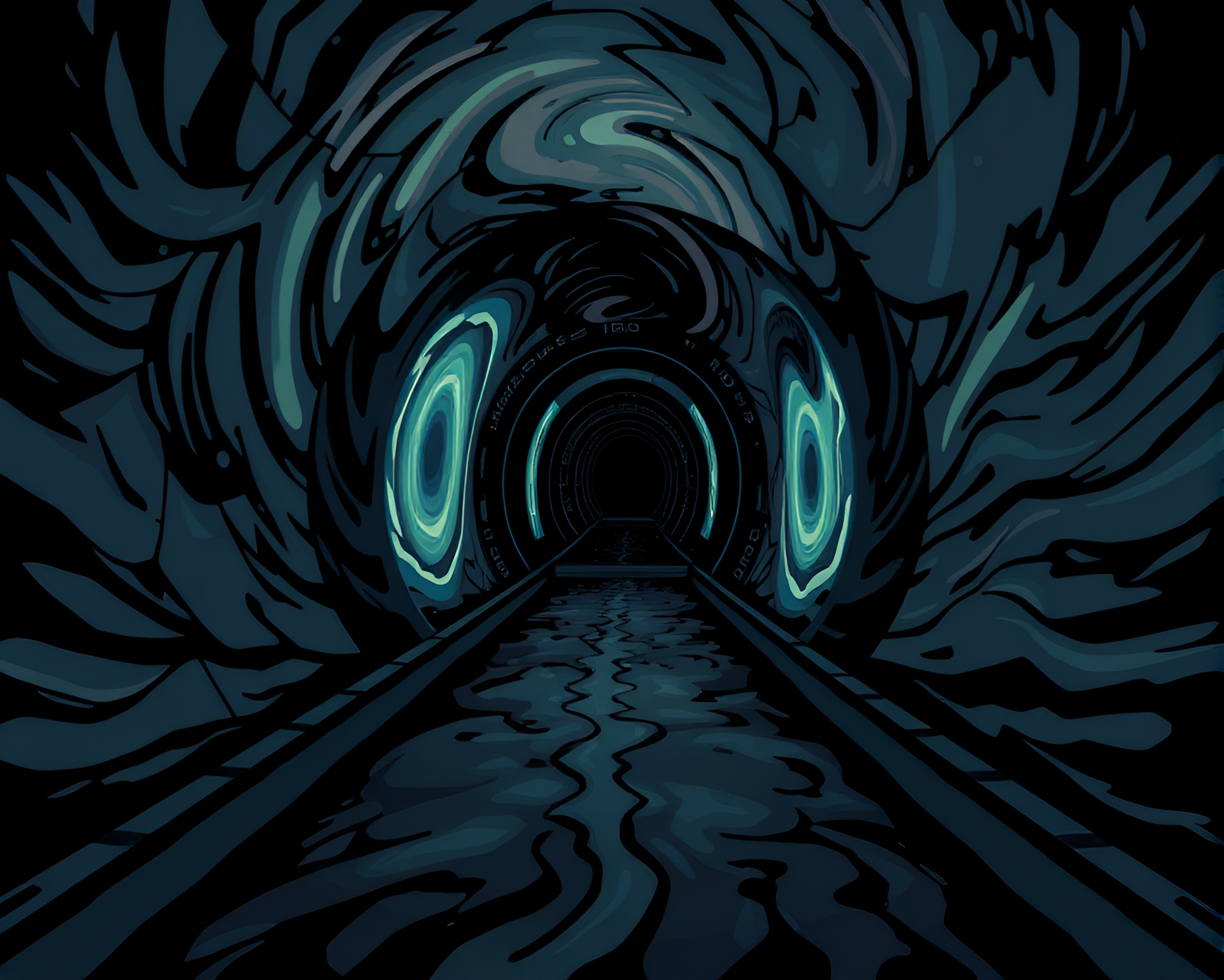Eerie Time-Warp Corridor Vector Illustration – free AI stock image