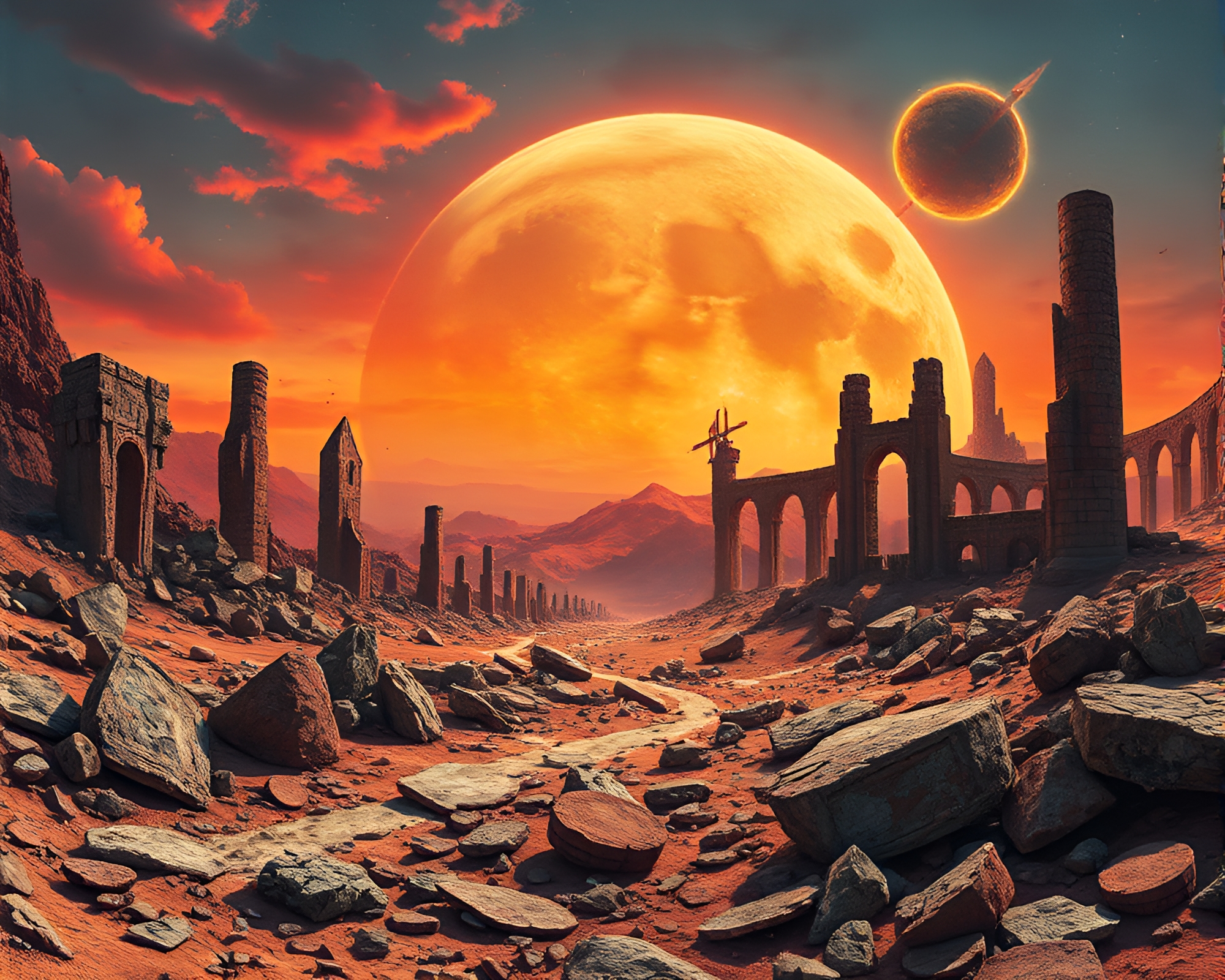 Shattered Planet: Fantasy Landscape in Ruins – free AI stock image