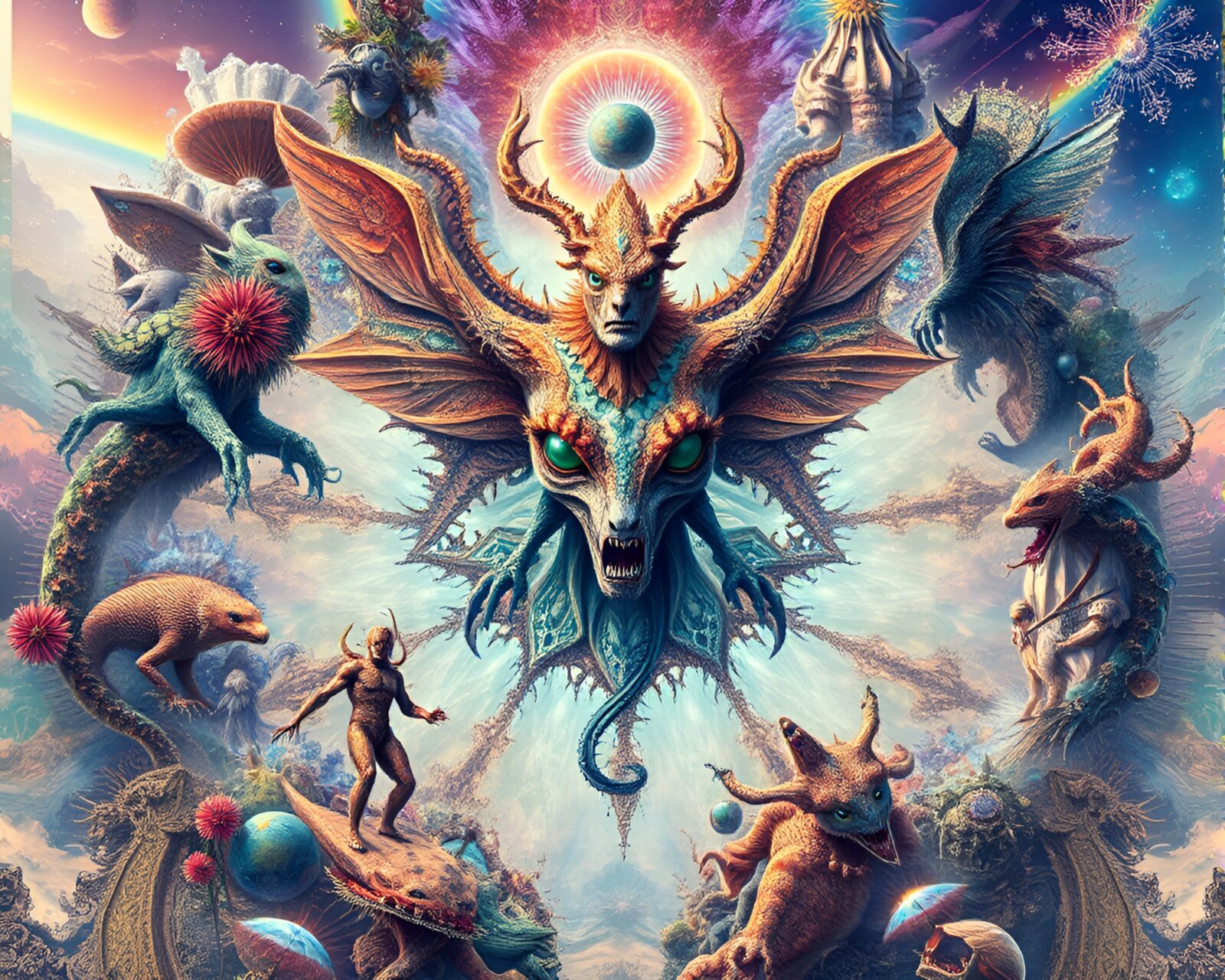 Stunning photomontage collage of surreal landscape with fractal geometry.