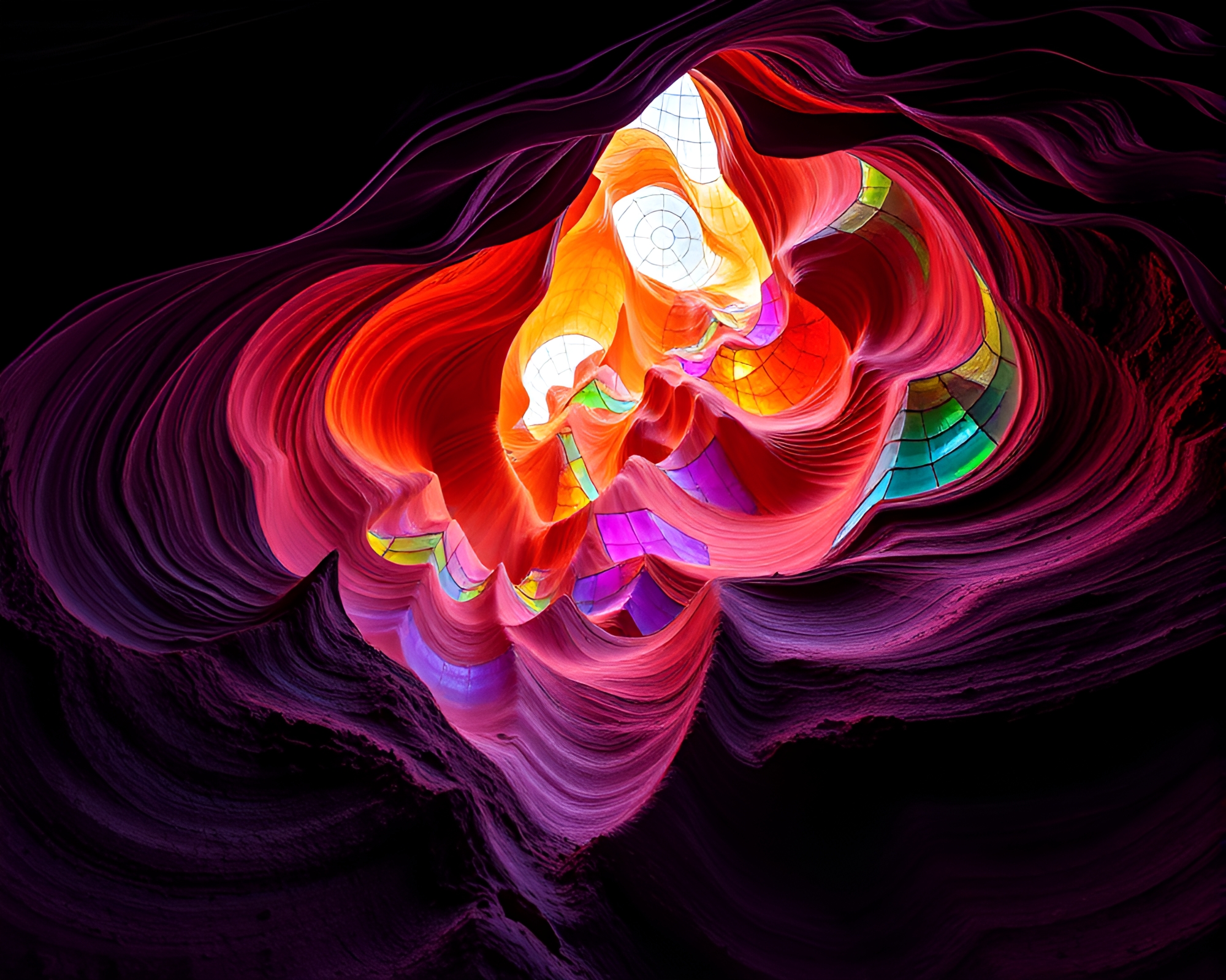 Vibrant Stained Glass Masterpiece in Obsidian Canyon – free AI stock image