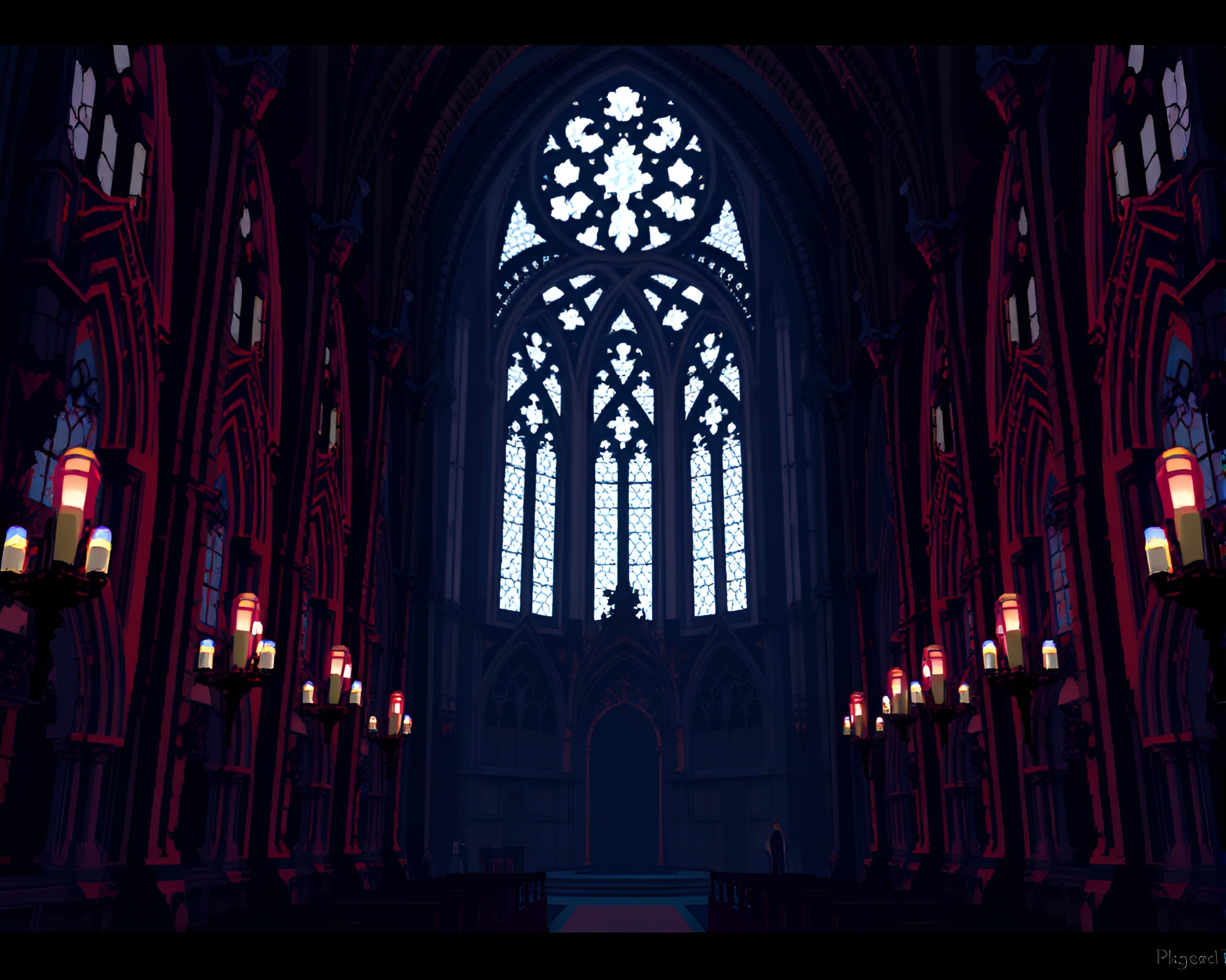 Eerie Gothic Cathedral Interior Pixel Art – free AI stock image