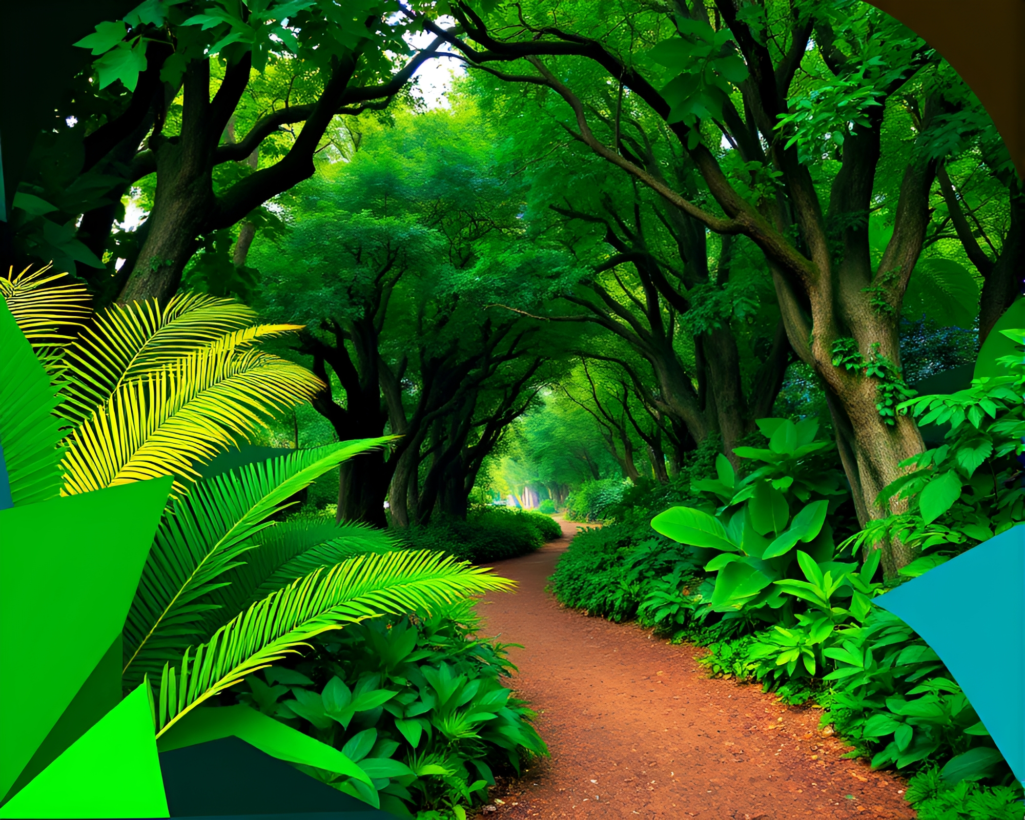 Cubism-inspired Emerald Canopy Glade Artwork With Geometric Shapes – free AI stock image
