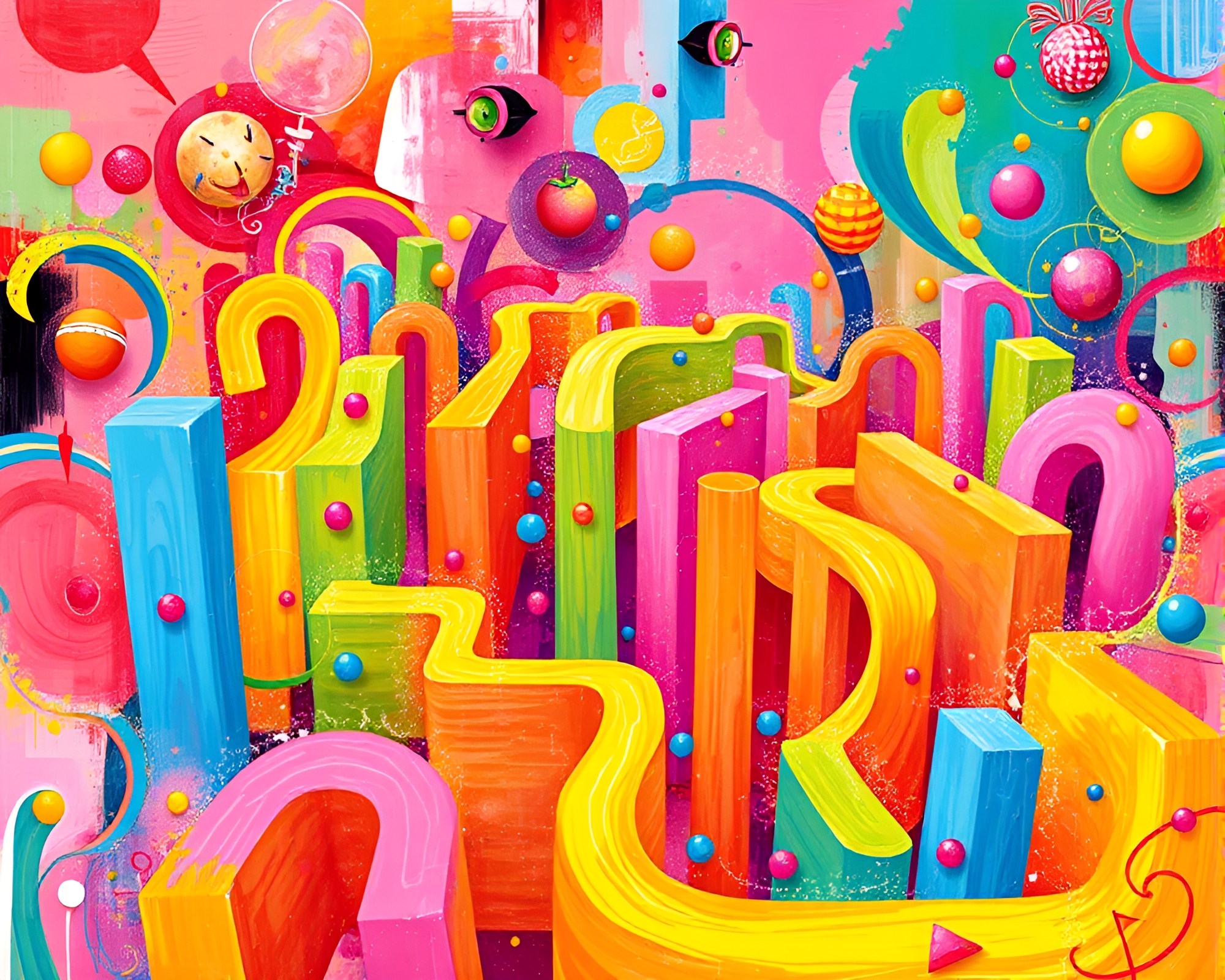 Whimsical Candy-Colored Maze Art Piece – free AI stock image