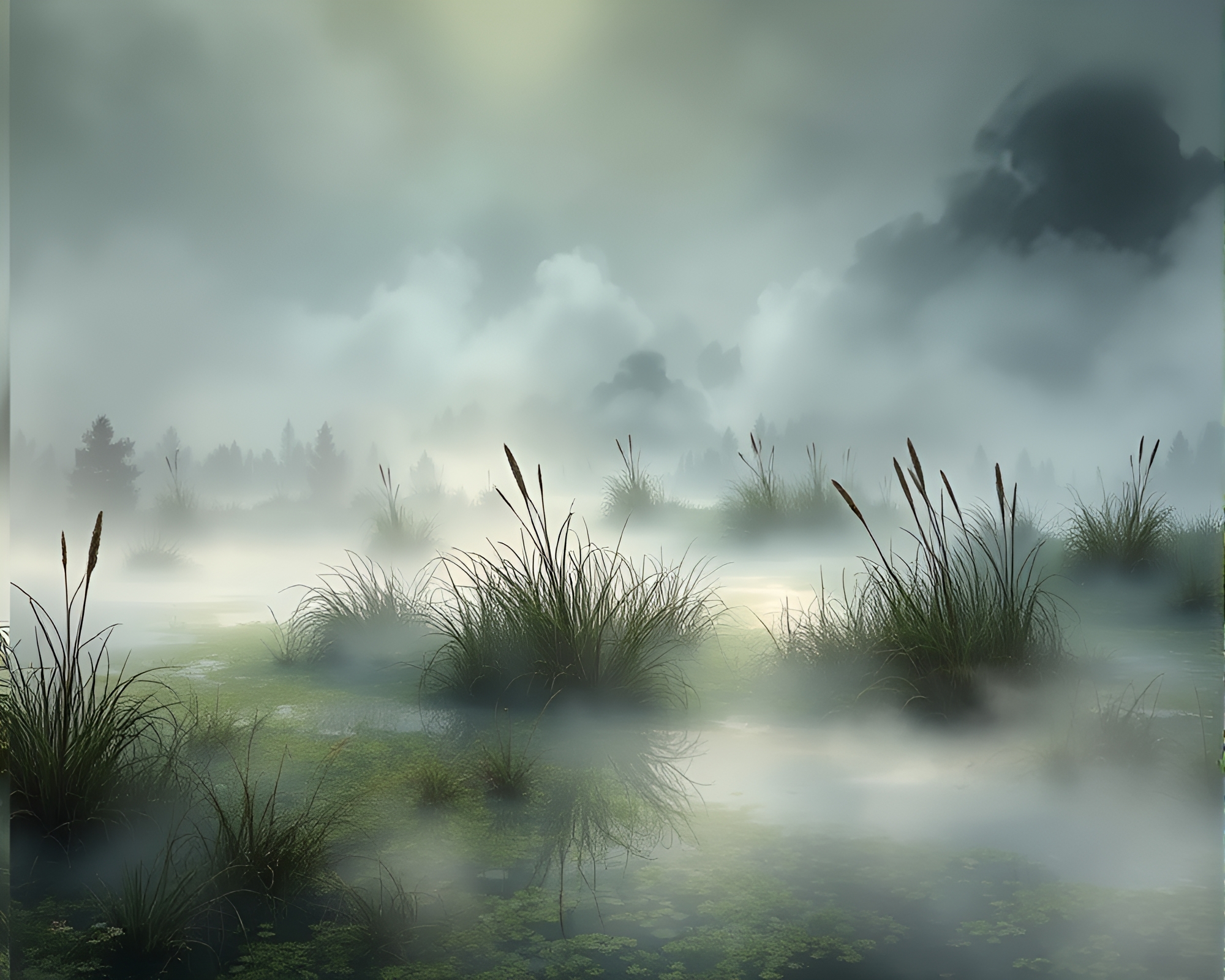 Enchanting Dreamscape: Phantasmal Marsh Emerges From Haze – free AI stock image
