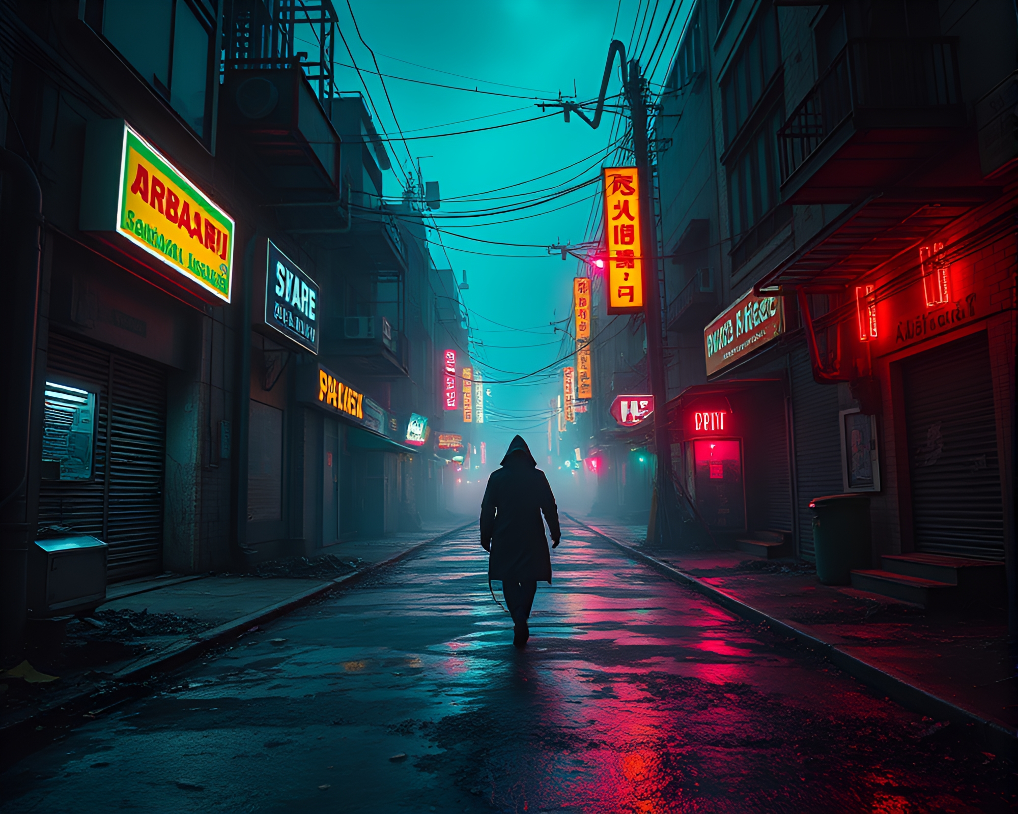 Cyberpunk Wanderer in Radioactive Wasteland Cityscape – free AI stock image