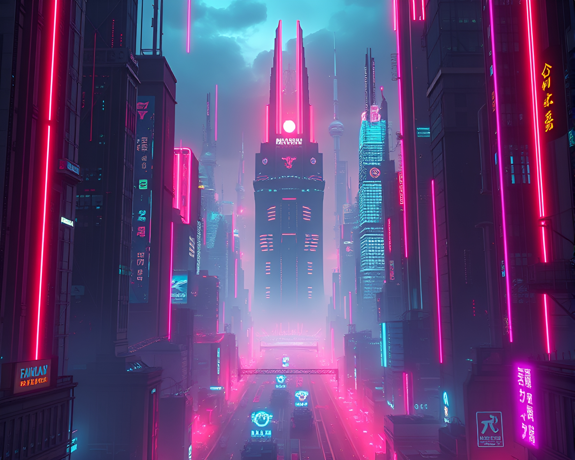 Cyberpunk Cityscape with Neon Magnetic Field Lines – free AI stock image