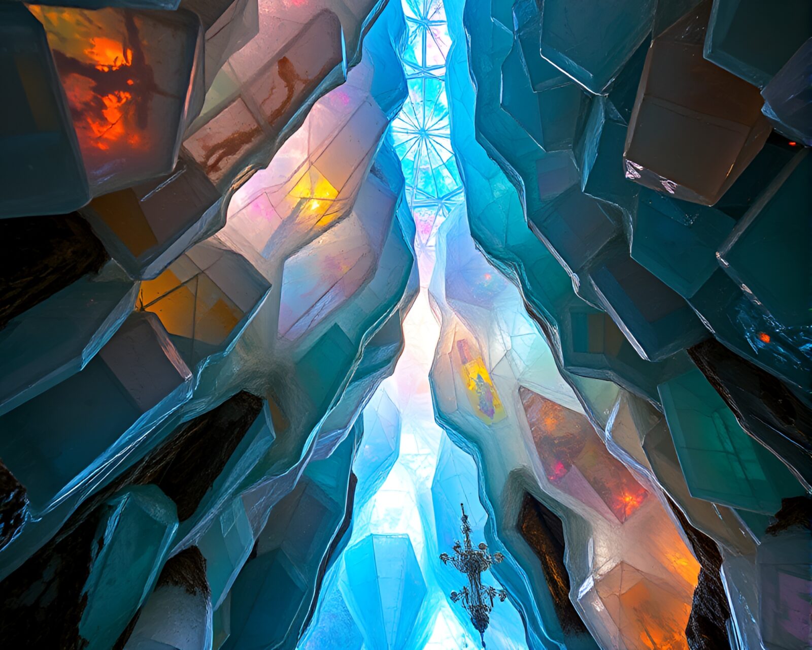 Vibrant kaleidoscope of colors in a crystal cavern