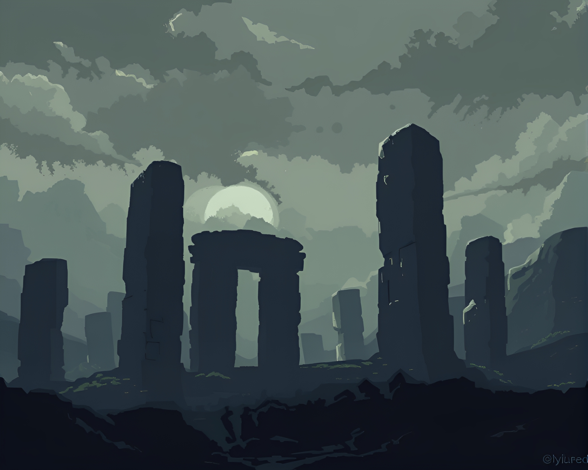 Shrouded in Mystery: Noir Pixel Art Ruins – free AI stock image