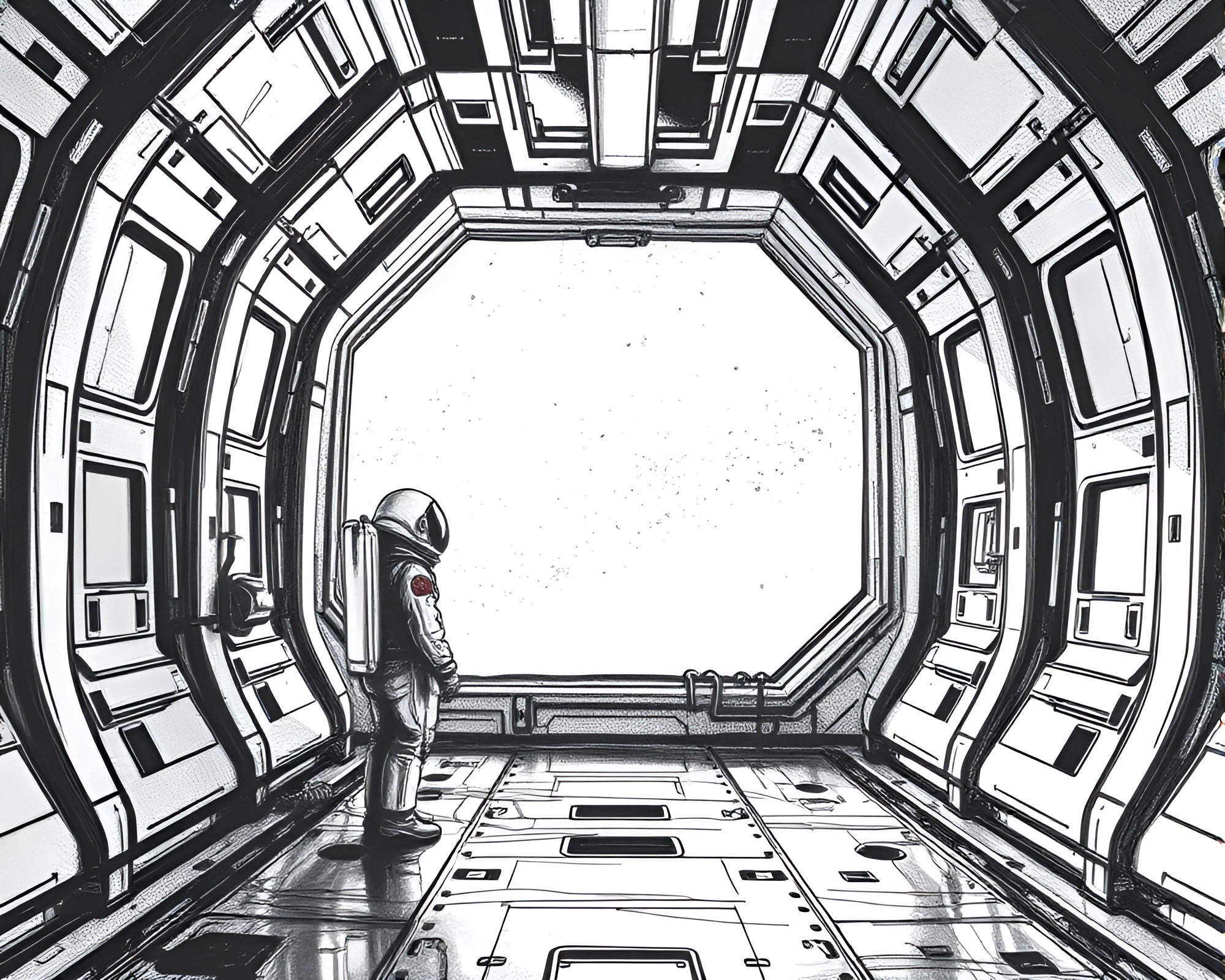 Lonely Astronaut Contemplates Infinity in Abandoned Space Station – free AI stock image