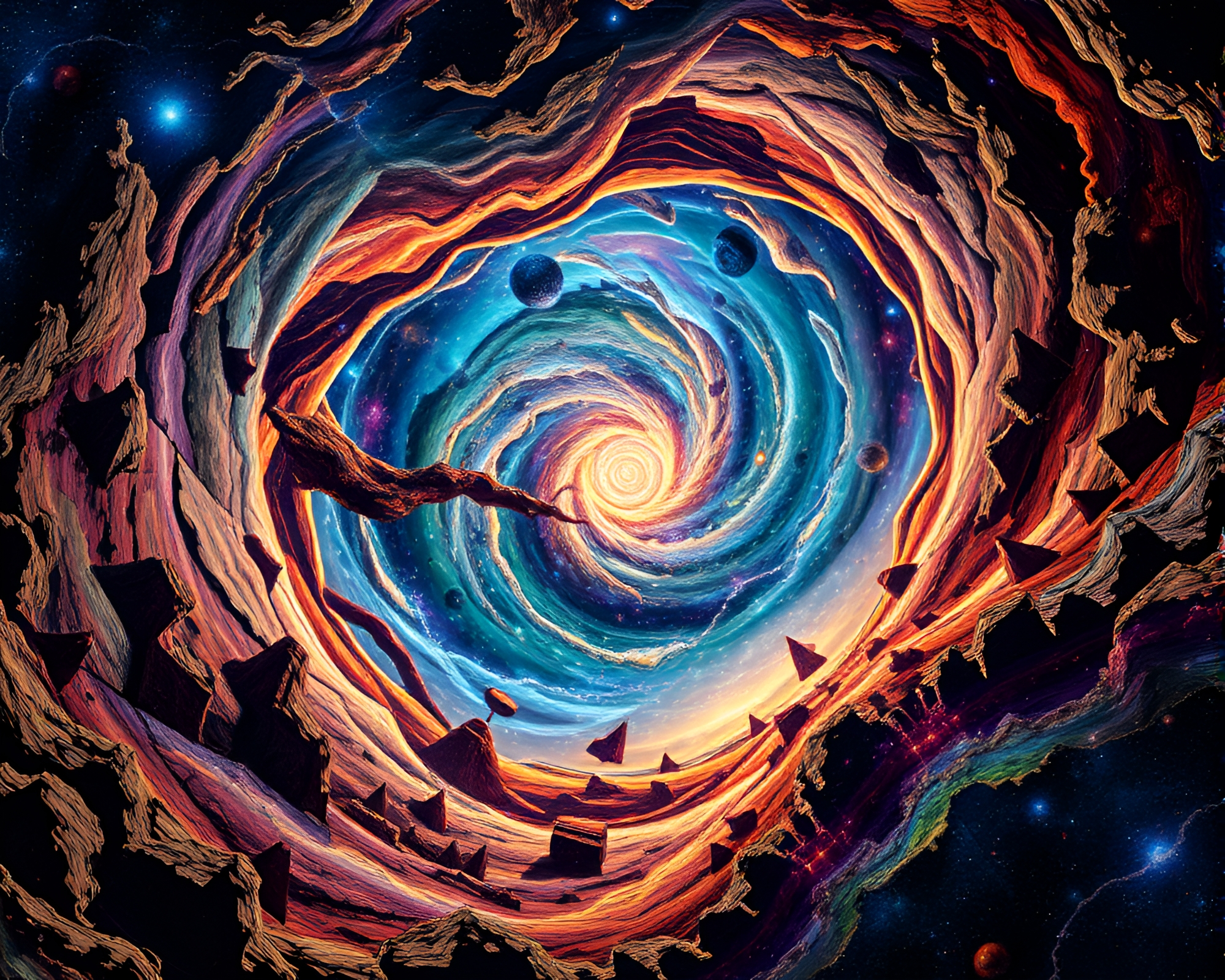 Mesmerizing Quantum Vortex in Otherworldly Dimension Collage – free AI stock image