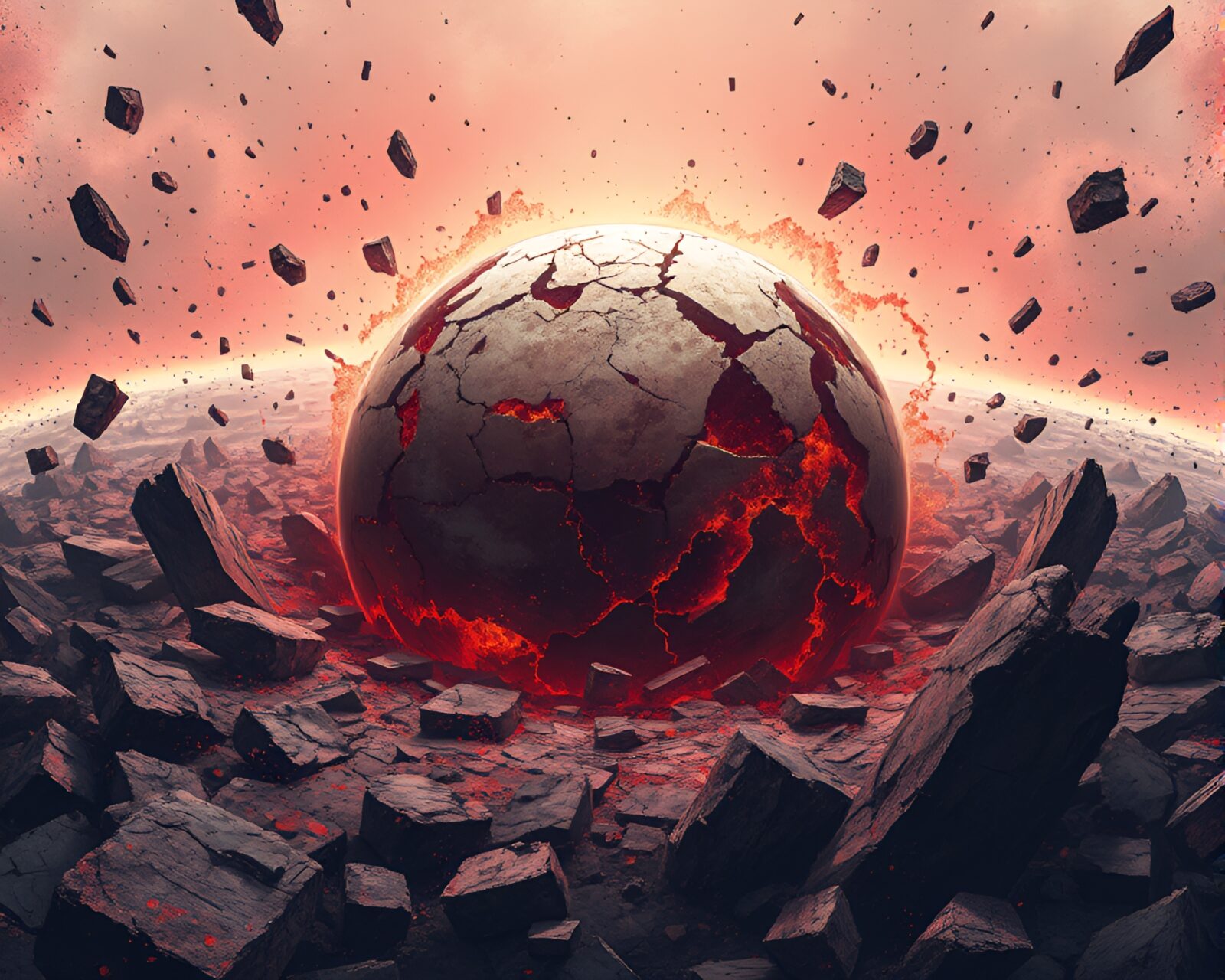 Illustration of shattered planet surface with intense tension