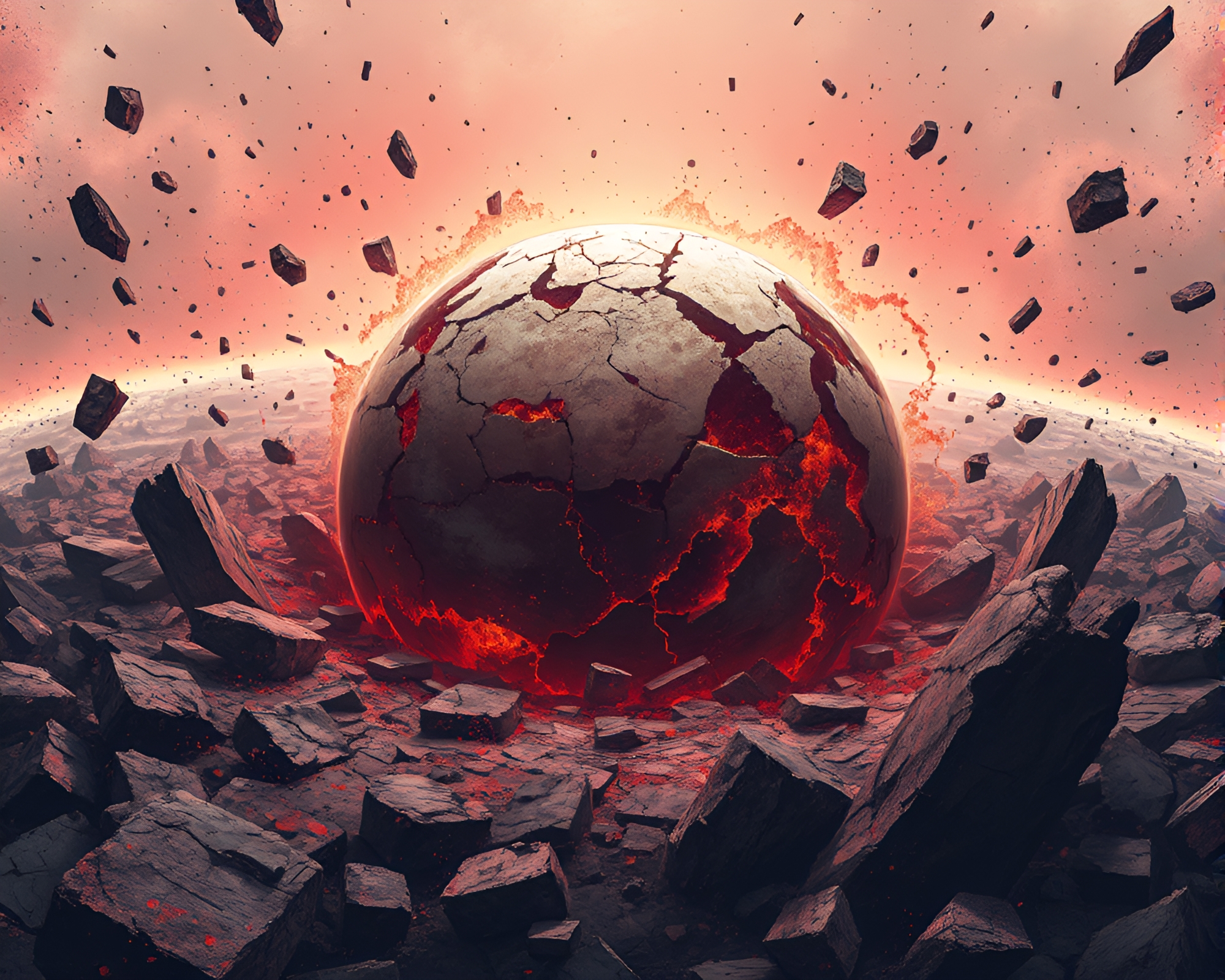 Shattered Planet Surface Emanates Intense Tension Illustration – free AI stock image
