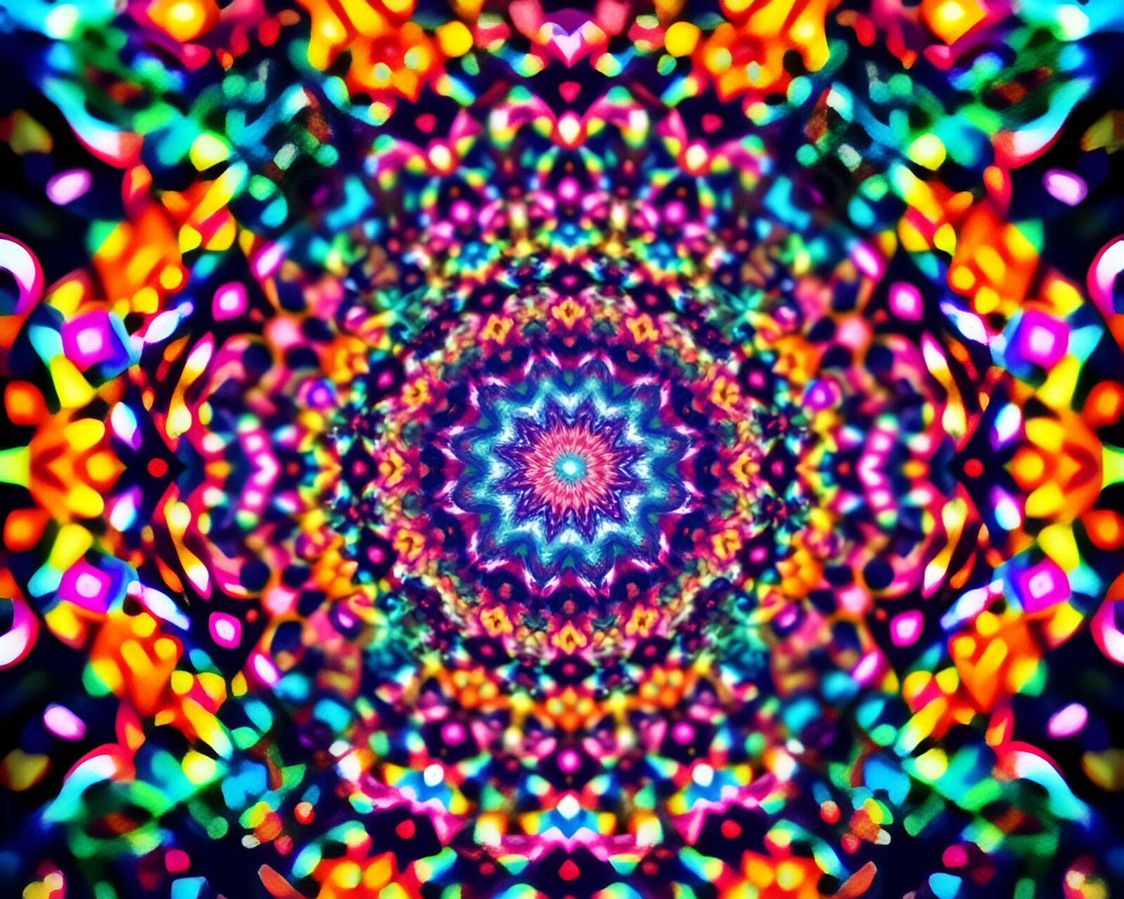 Stunning kaleidoscopic pixel art creating mesmerizing dreamworld dimension