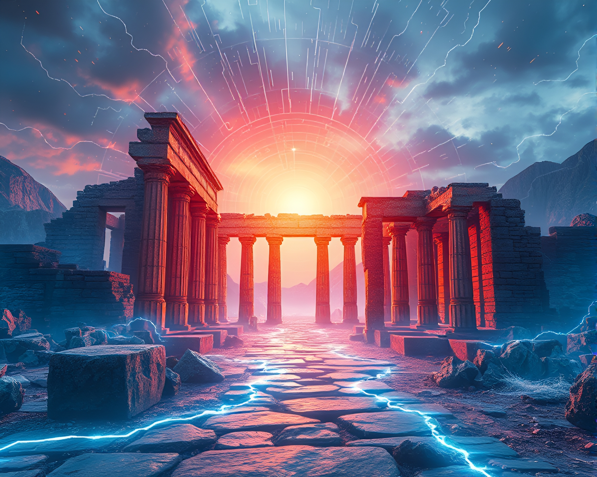Futuristic Landscape with Glowing Magnetic Field Lines – free AI stock image