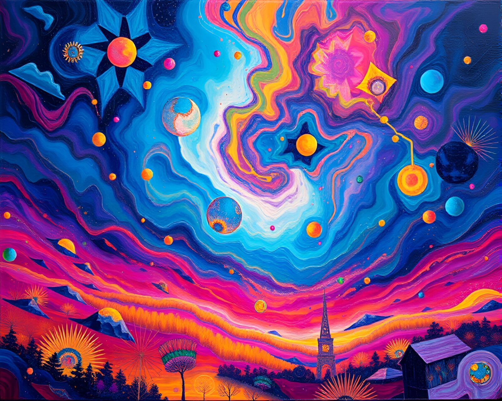 Colorful acrylic paint swirls creating a mesmerizing artwork