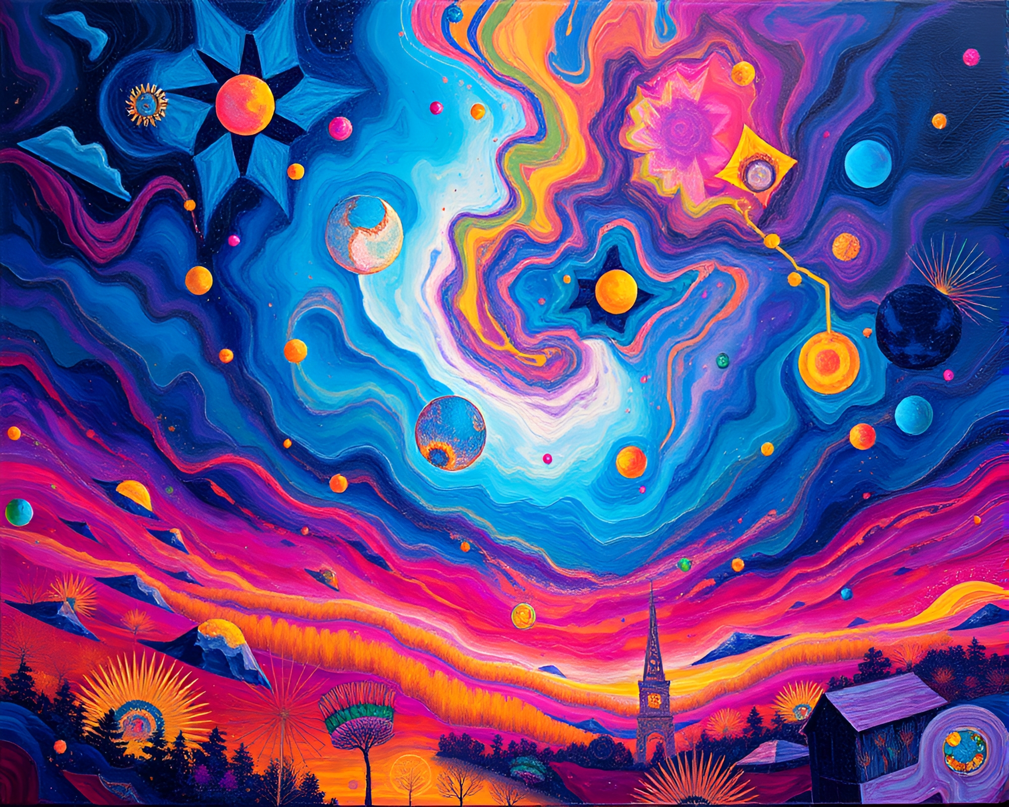 Twilight Kaleidoscope: Acrylic Paint Wonderland – free AI stock image