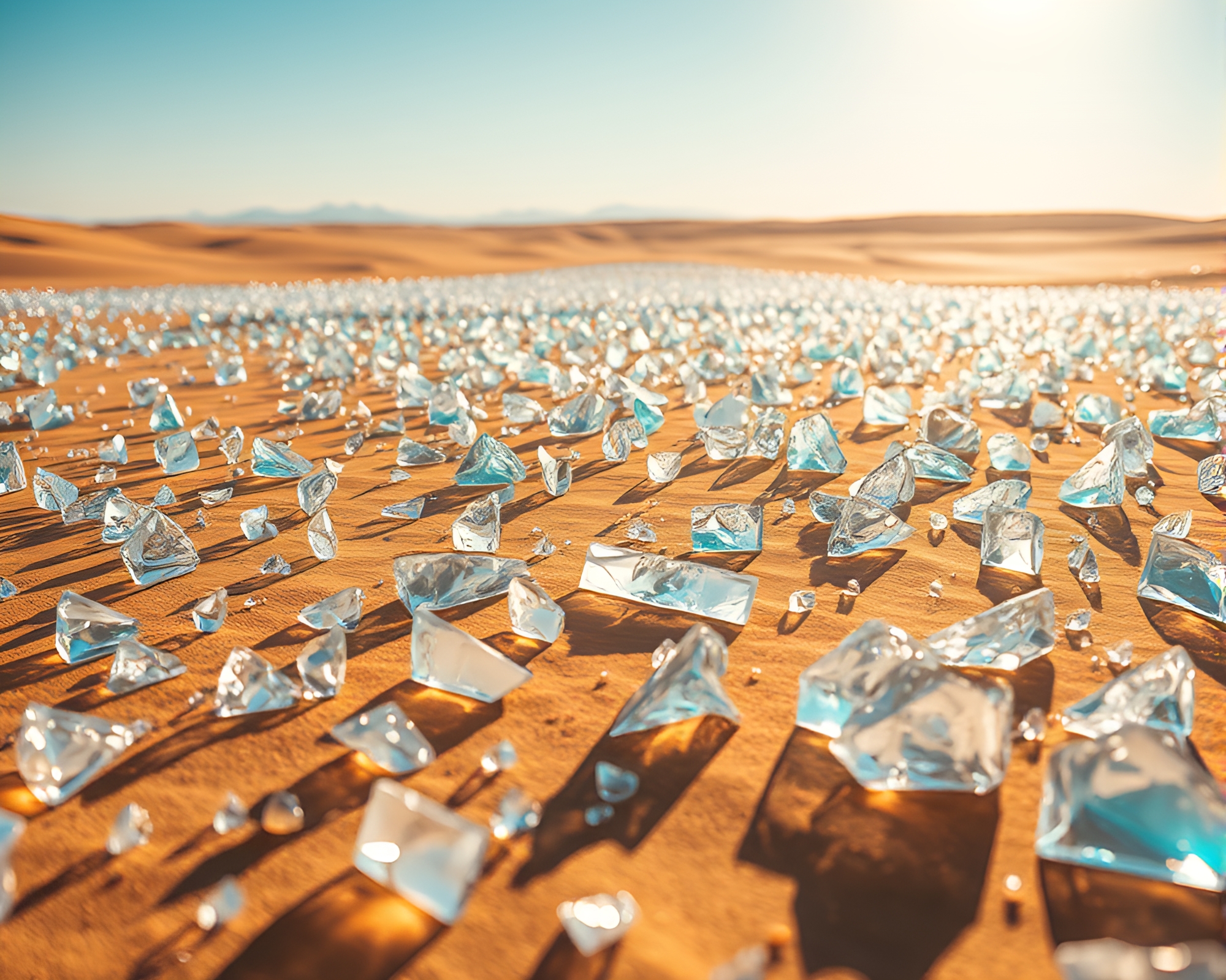 Glass Shards Desert Landscape Bathed in Sunlight – free AI stock image