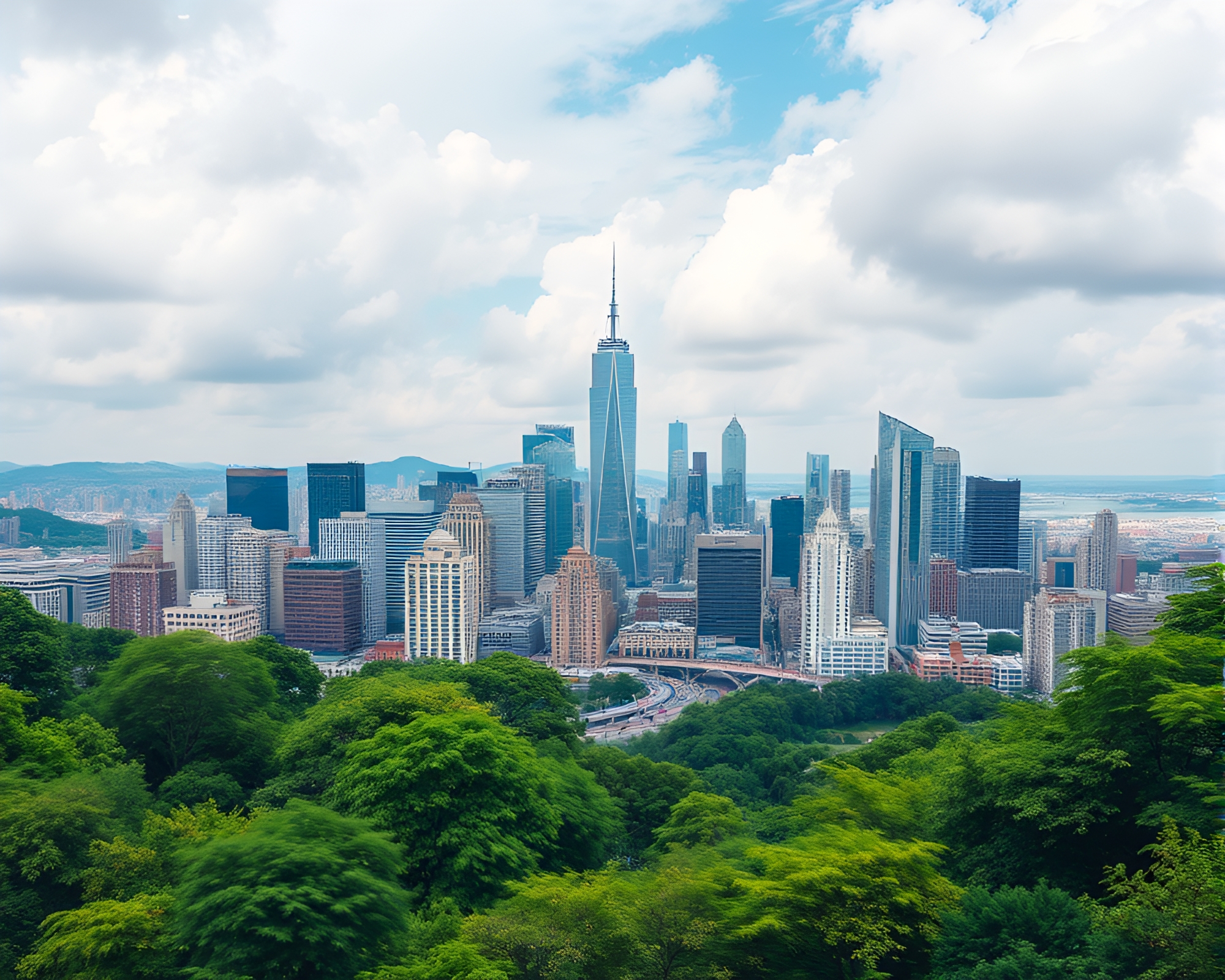 Impressive Cityscape Collage with Skyscrapers and Greenery – free AI stock image