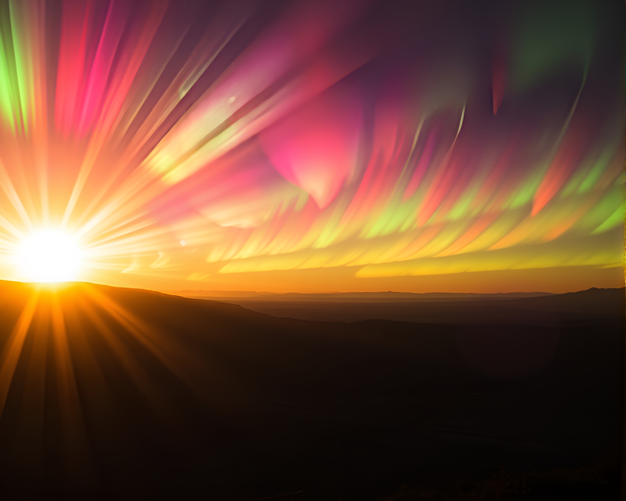 Vibrant Solar Flare Horizon Resembling Stained Glass Window – free AI stock image