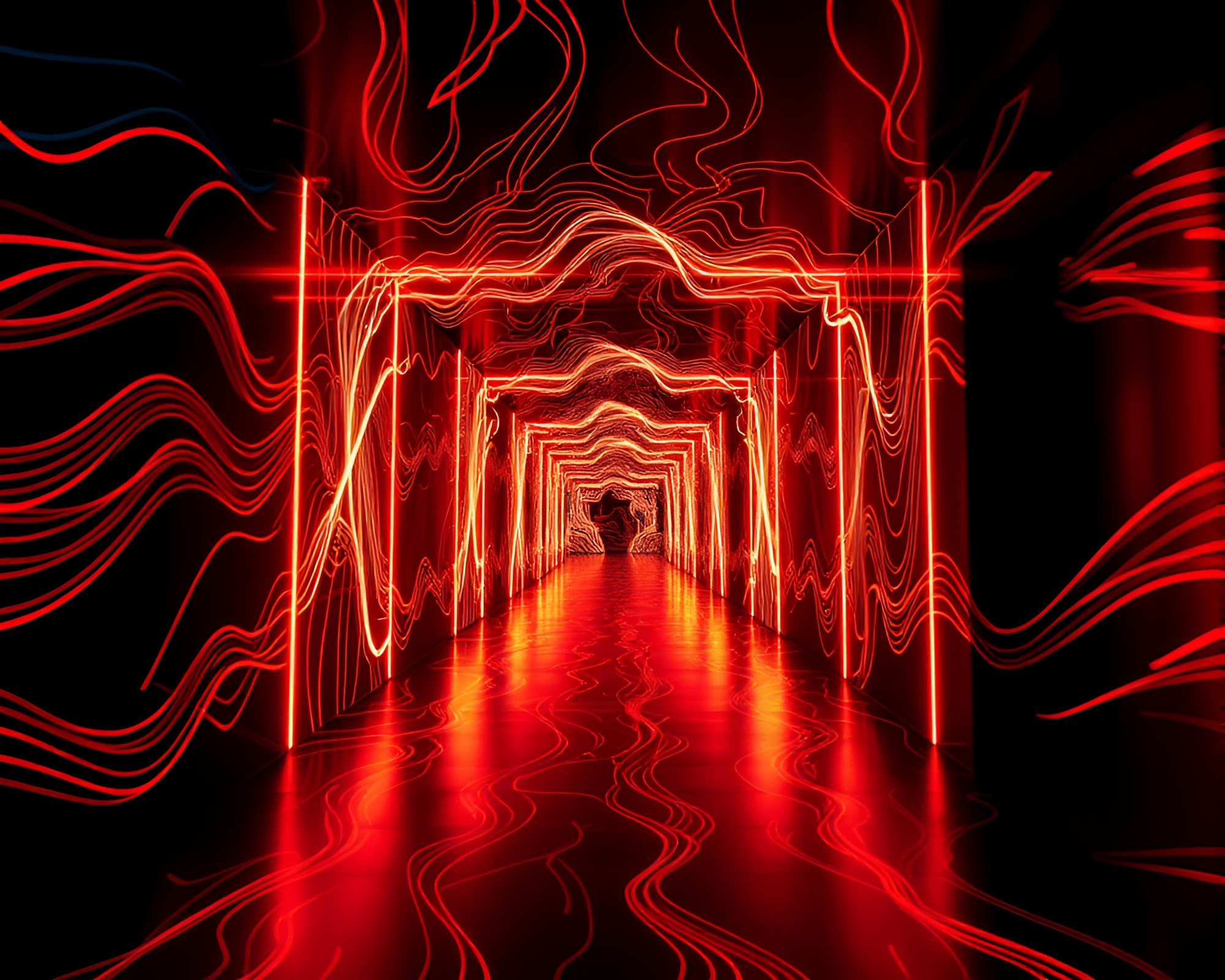 Mesmerizing Time-Warp Corridor with Kinetic Line Drawings – free AI stock image