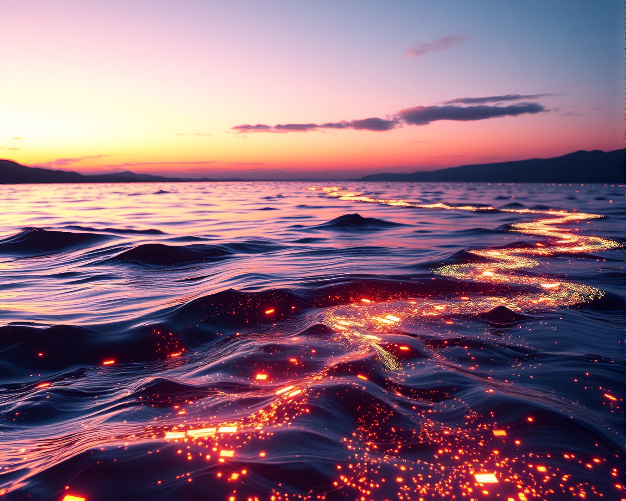Surreal Pixel Art: Mercury River Twilight Sky – free AI stock image