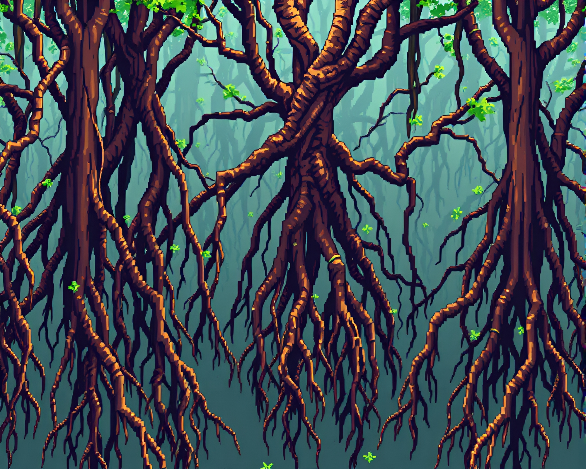 Wistful Pixel Art Floating Roots Network Illustration – free AI stock image
