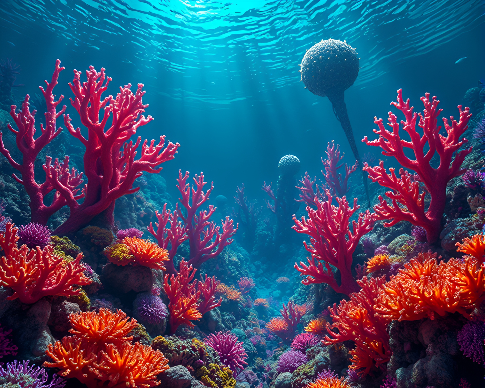 Vibrant Alien Coral Forest in Surreal Underwater Scene – free AI stock image