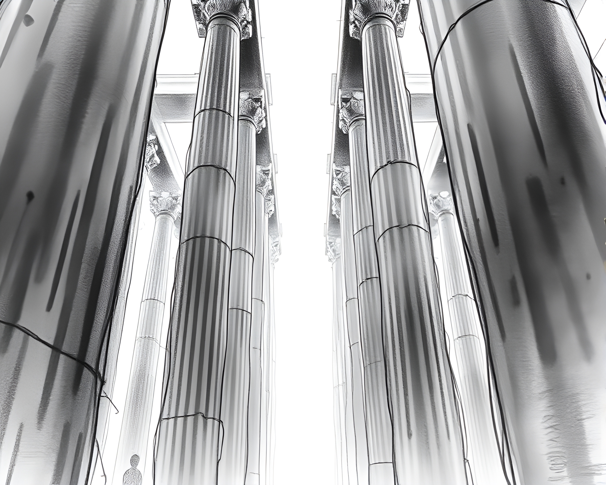 Ethereal Monolithic Pillars in Wistful Charcoal Sketch – free AI stock image