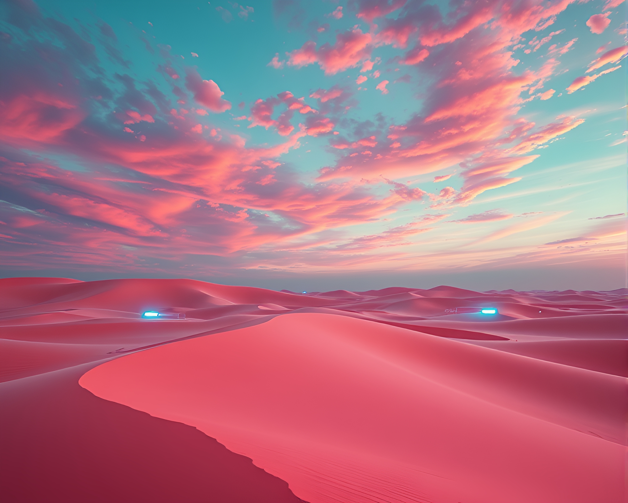 Vibrant coral-tinted sand dunes with integrated game elements – free AI stock image