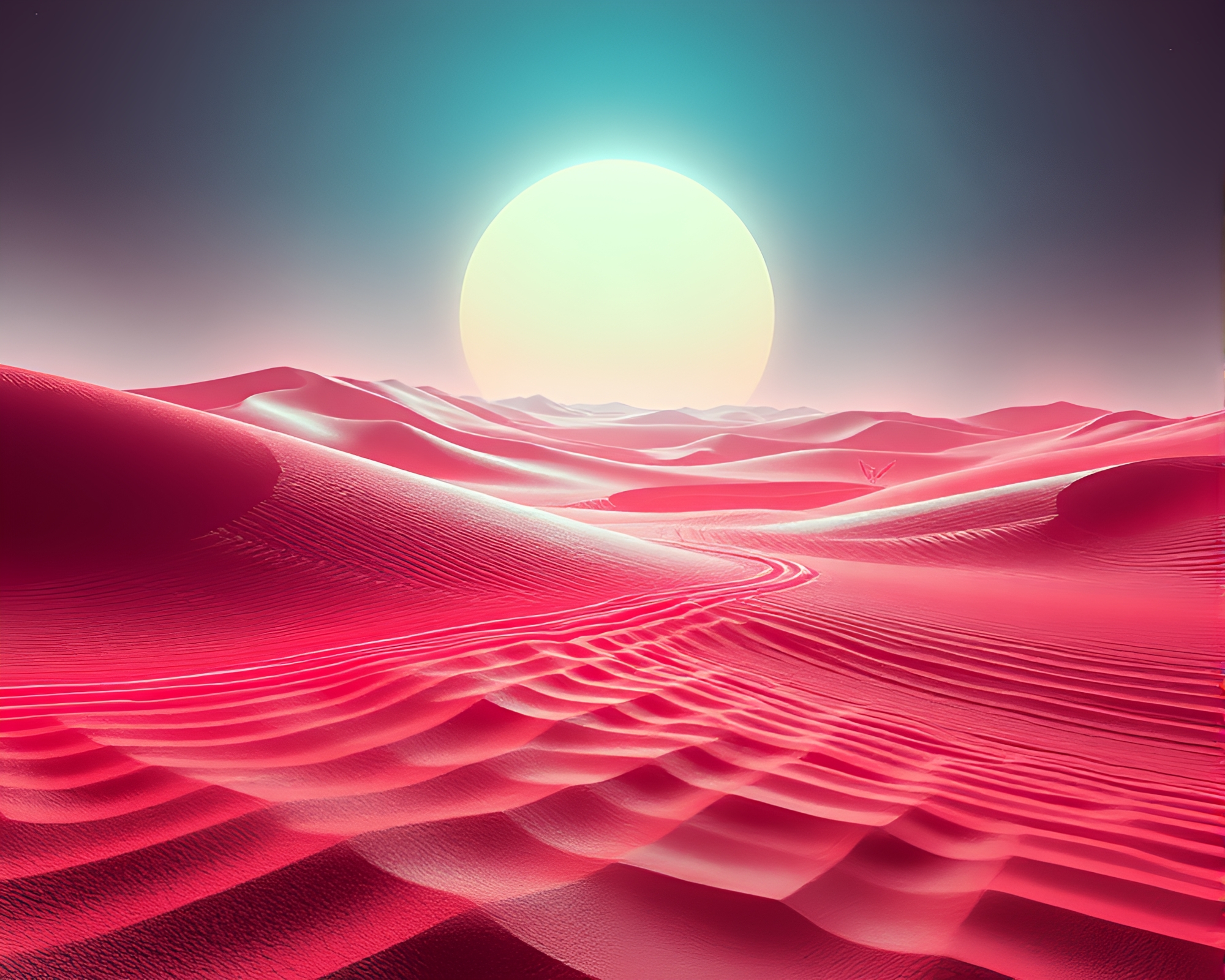 Dystopian Metallic Sand Desert With Neon Lights – free AI stock image