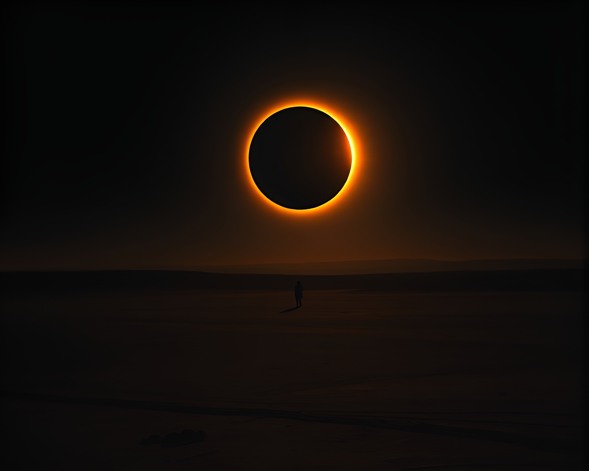 Wistful Solar Eclipse in Desolate Landscape – free AI stock image