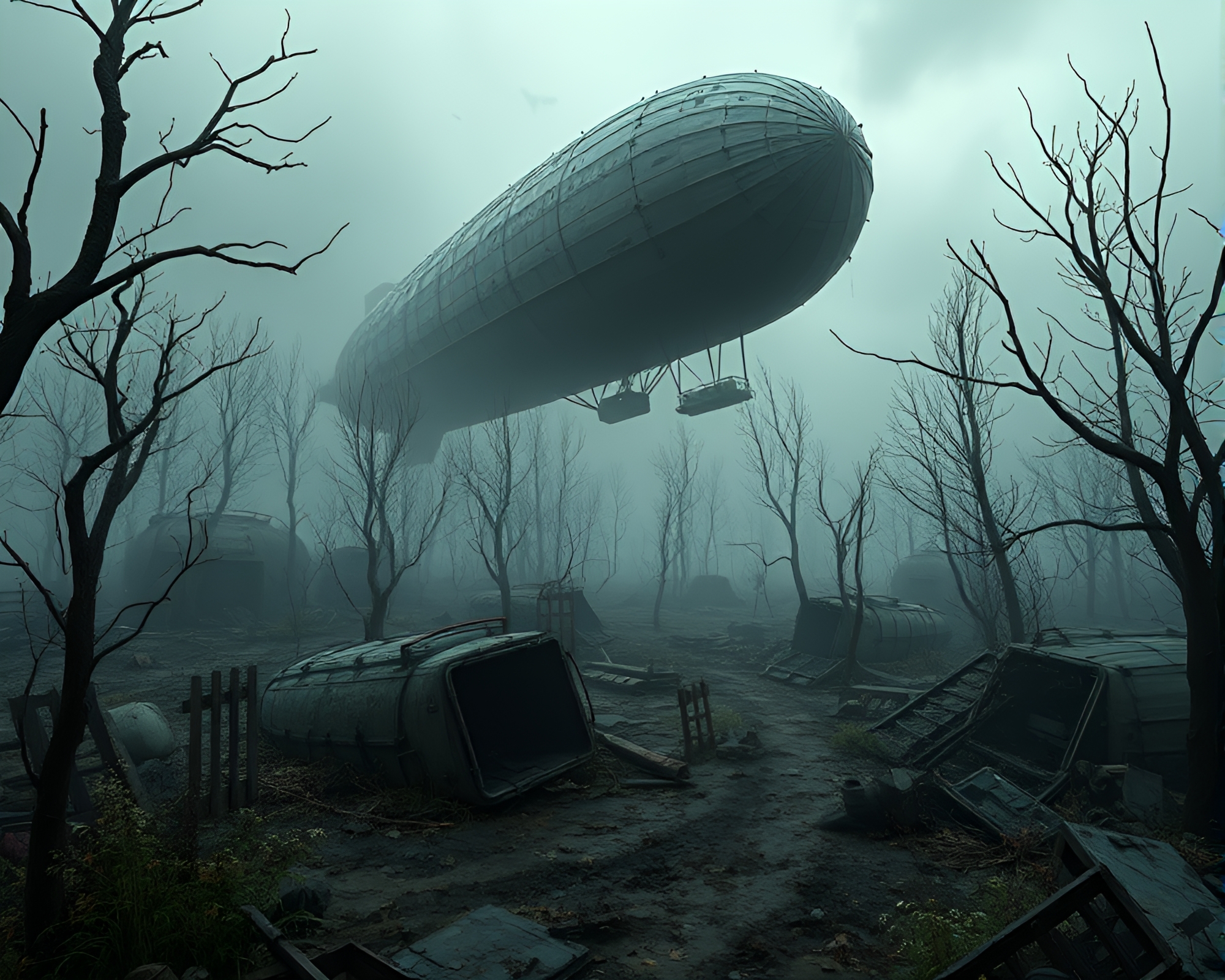 Explore Mystical Zeppelin Graveyard in New Game Concept – free AI stock image
