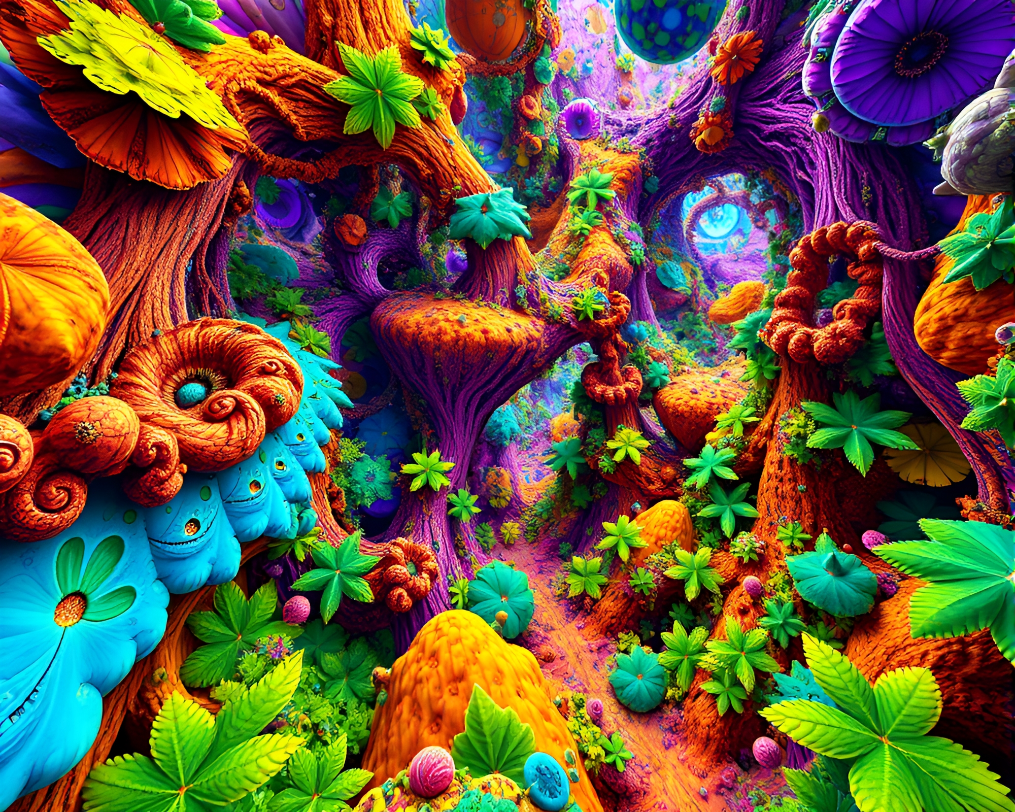 Psychedelic Fractal Jungle: A Surreal Dreamland Experience – free AI stock image