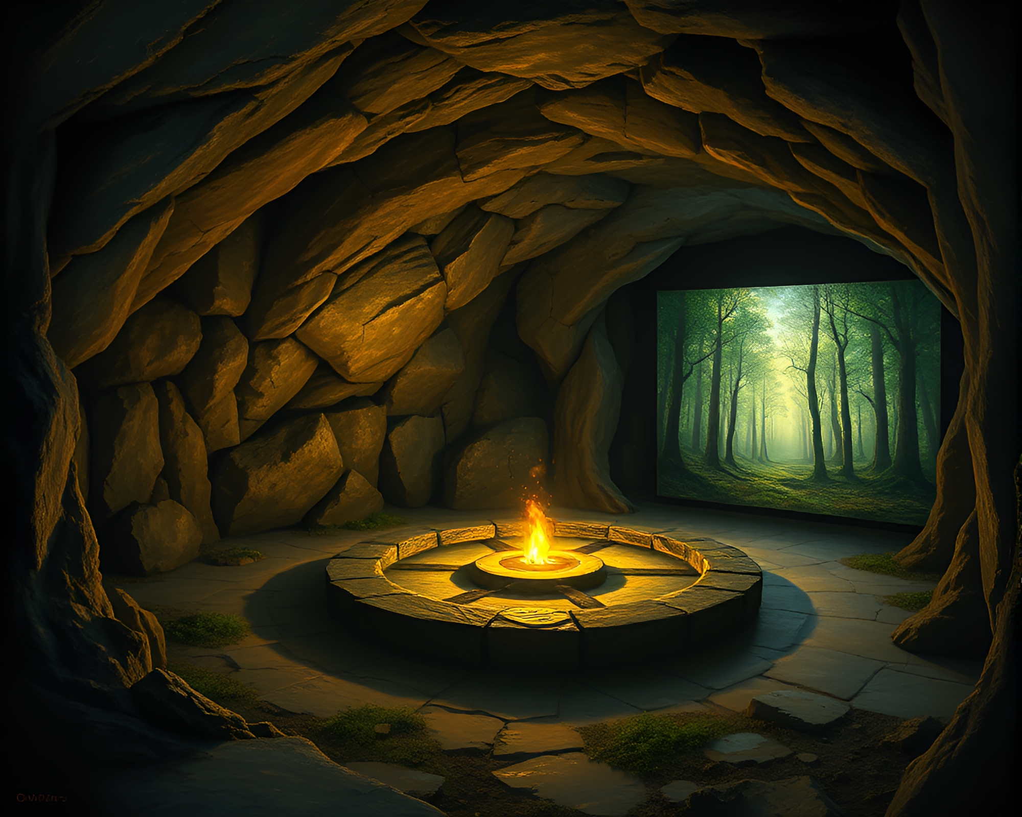 Druidic Stone Circle in Illuminated Underground Chamber – free AI stock image
