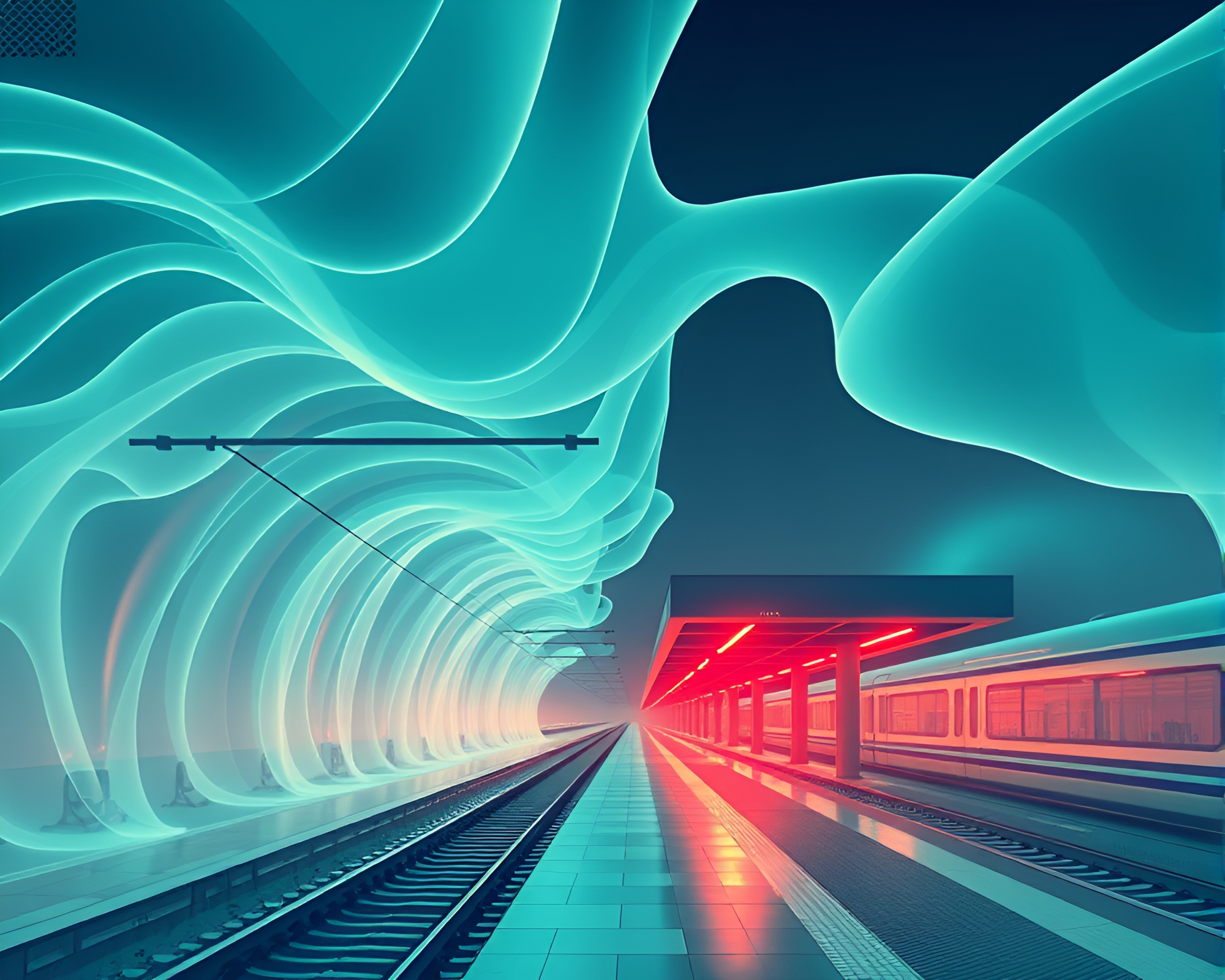 Ethereal Ghostly Train Station with Minimalist Design – free AI stock image