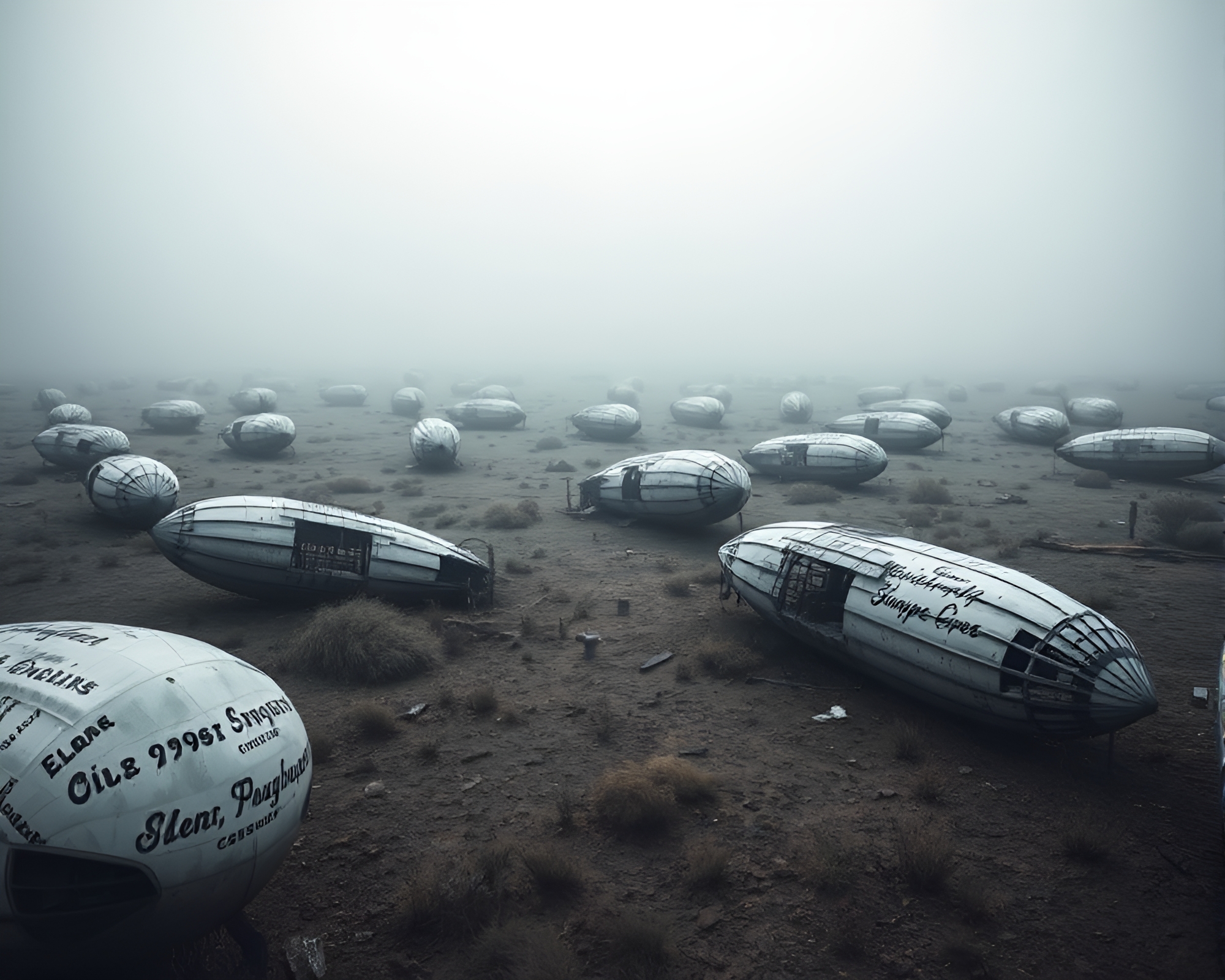 Serene Zeppelin Graveyard: A Minimalist Modern Art Masterpiece – free AI stock image